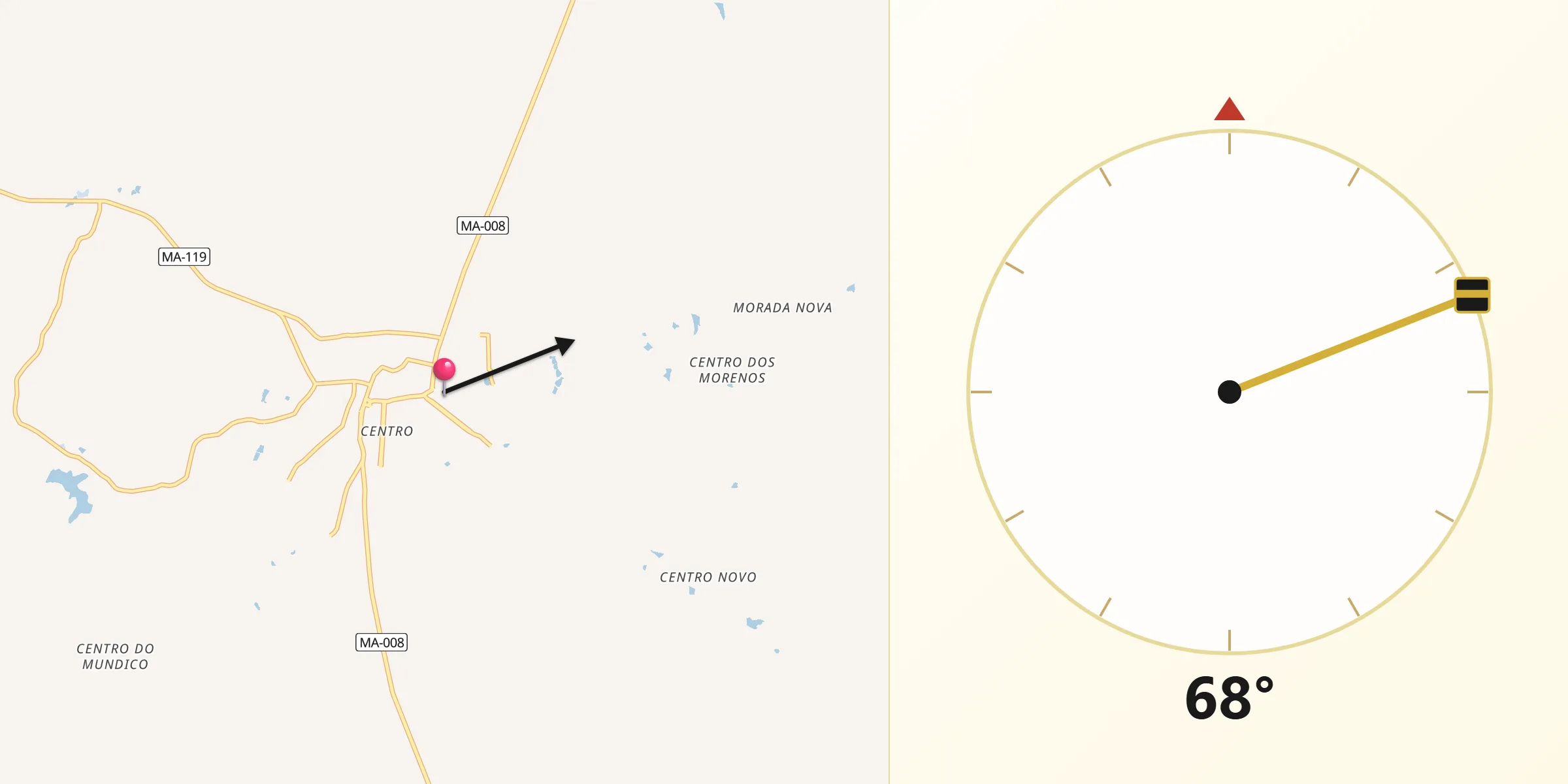 Direção da Qibla a partir de Lago da Pedra