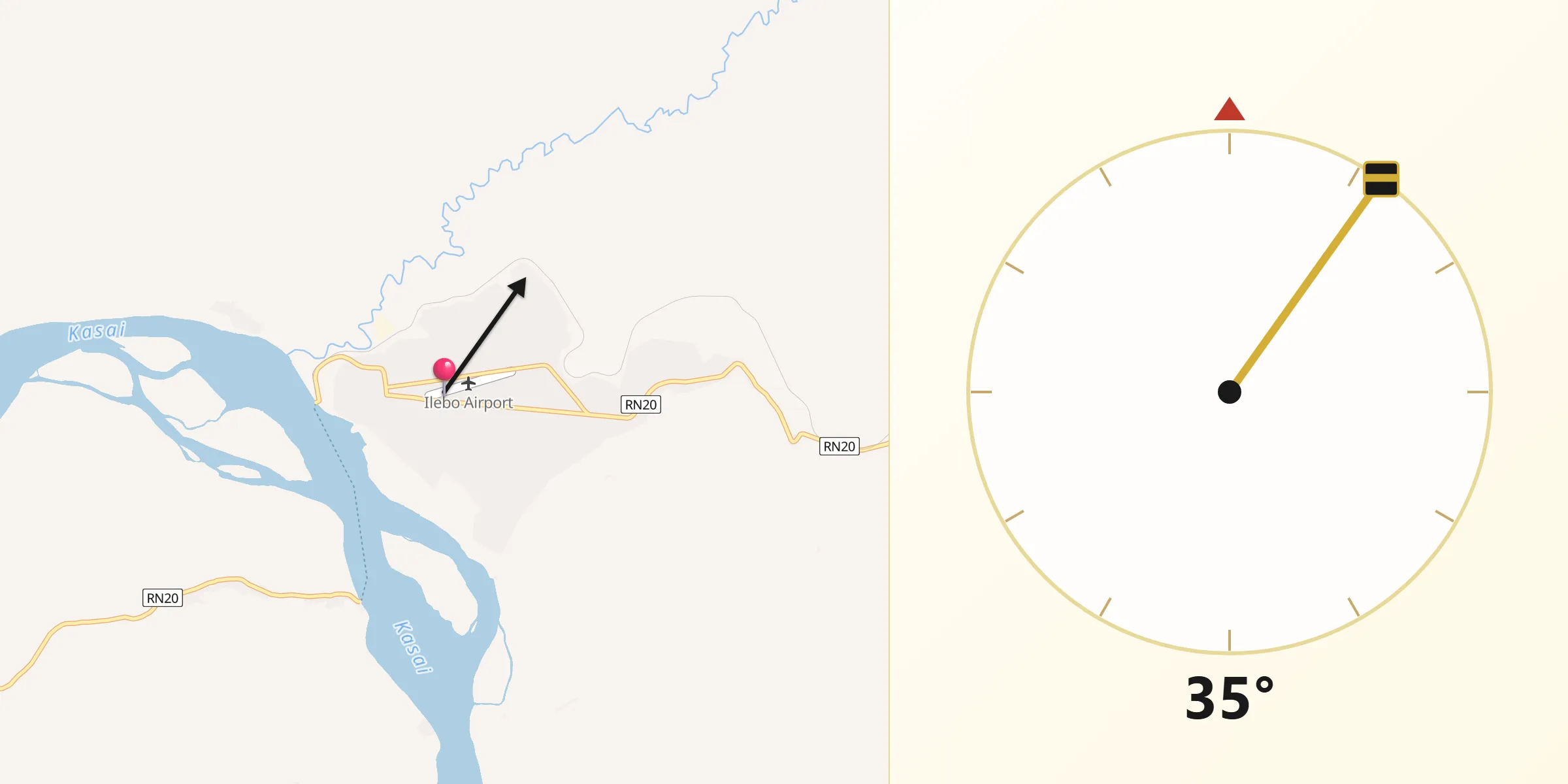 Direction vers la Qibla depuis Ilebo