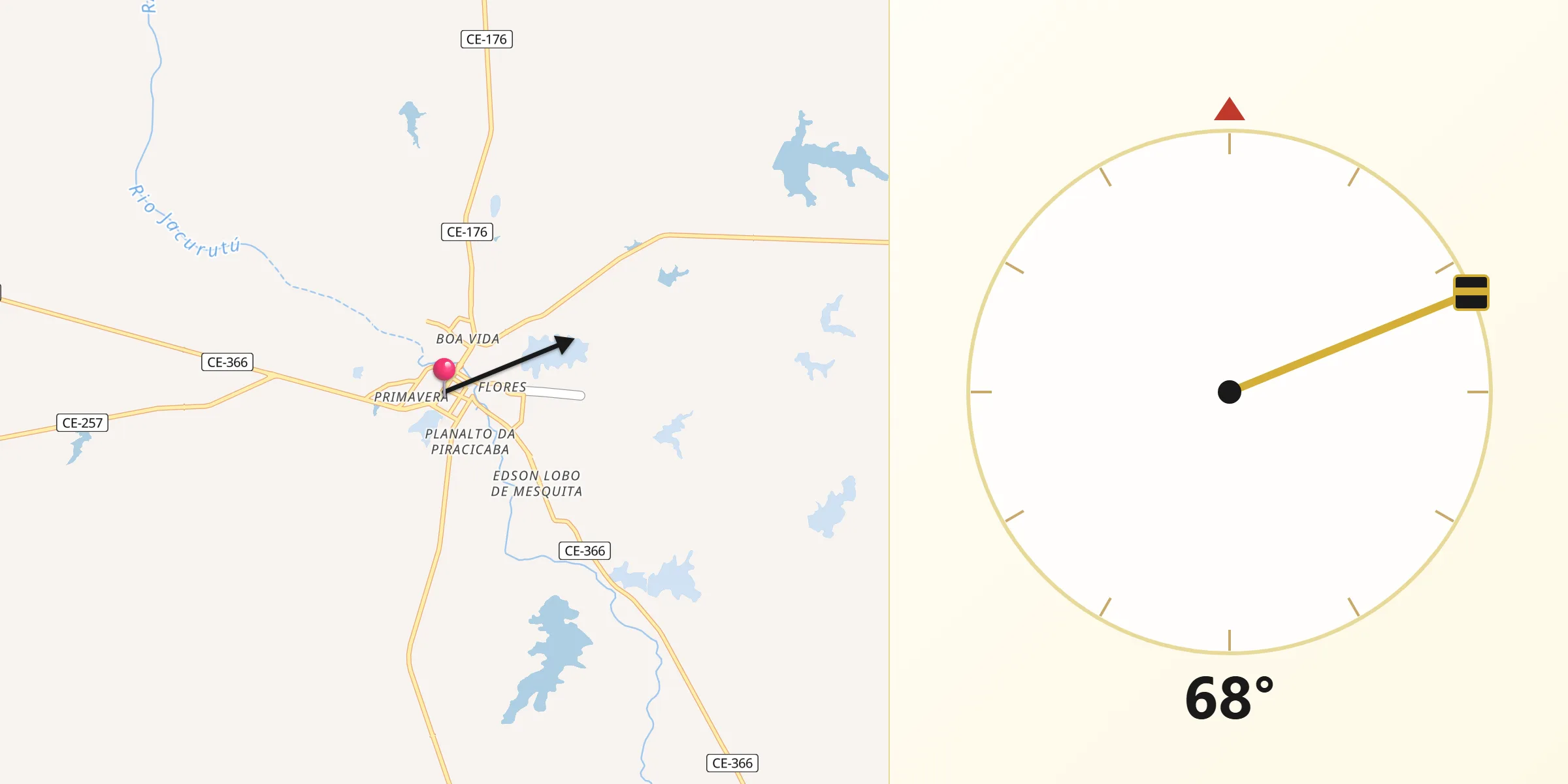 Direção da Qibla a partir de Santa Quitéria
