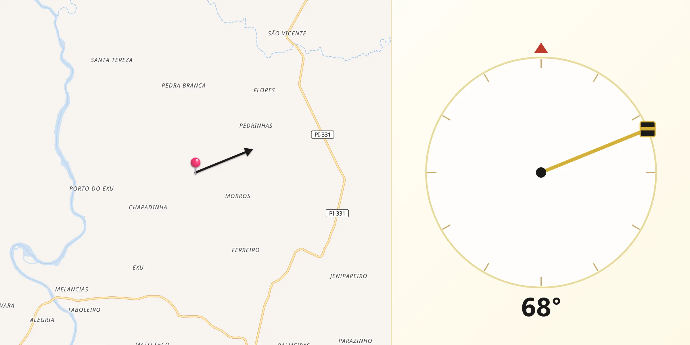 Direção da Qibla a partir de Boa Hora