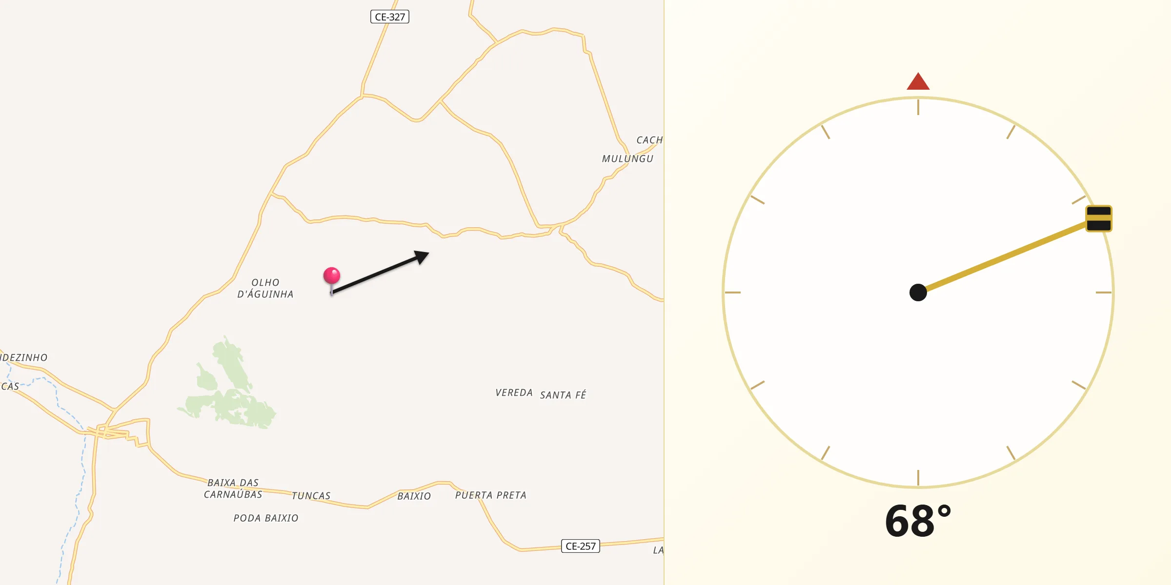Direção da Qibla a partir de Croatá