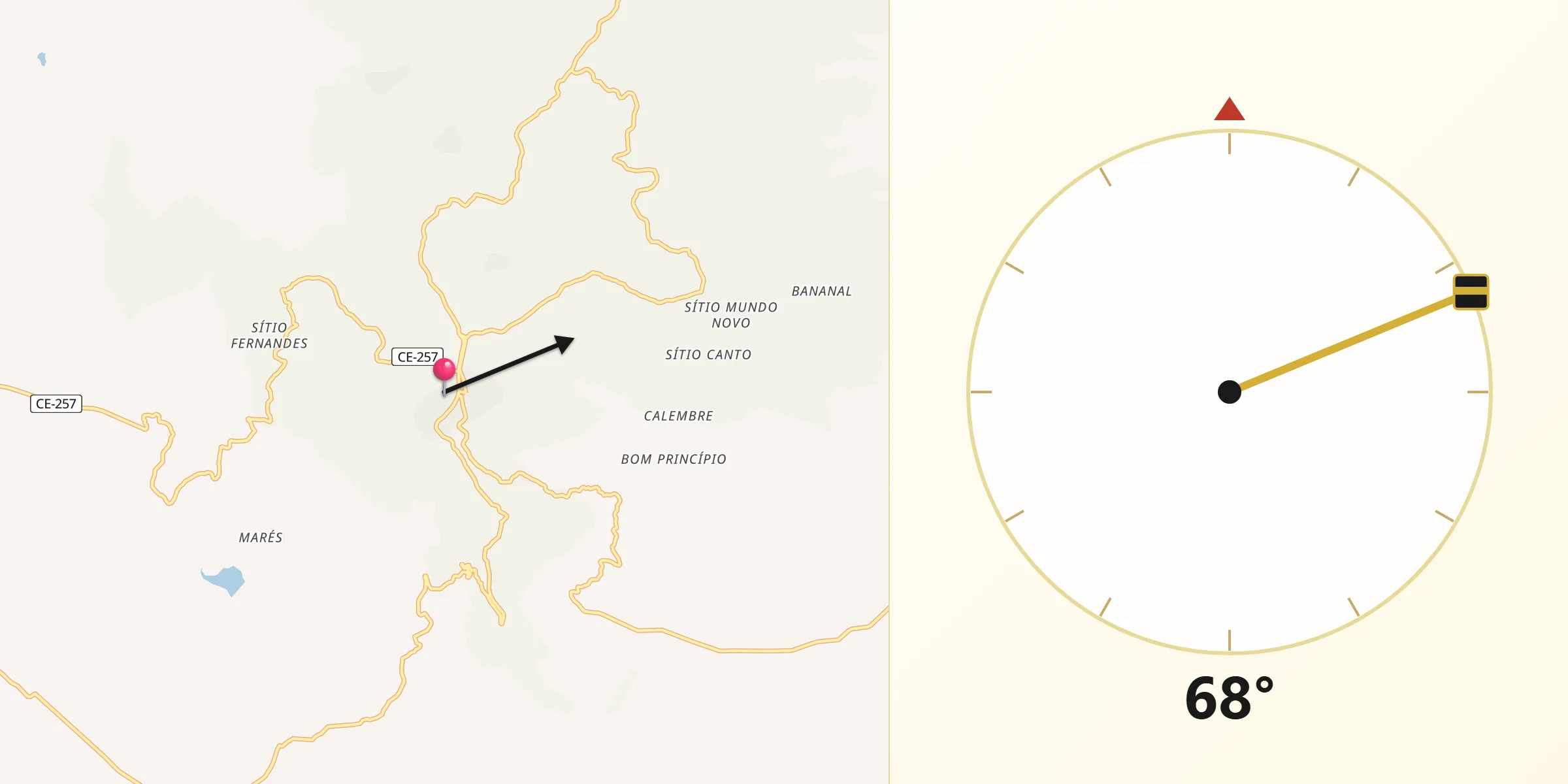 Direção da Qibla a partir de Aratuba