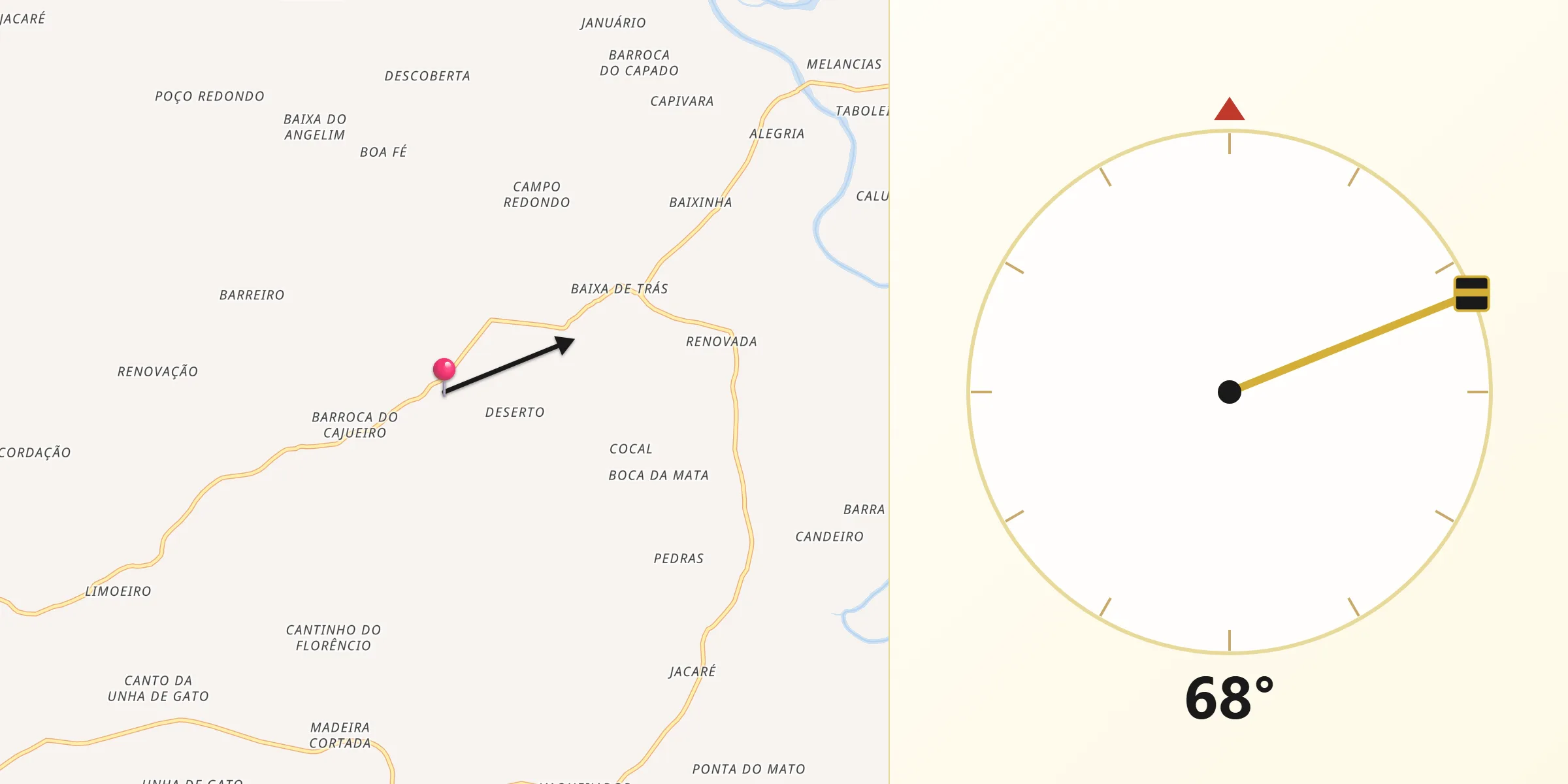 Direção da Qibla a partir de Cabeceiras do Piauí