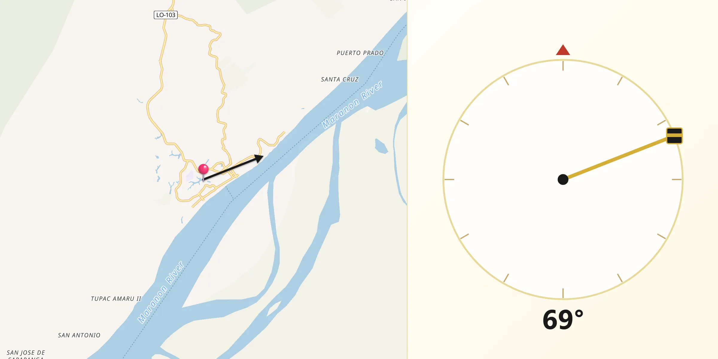 Dirección de la Qibla desde Nauta