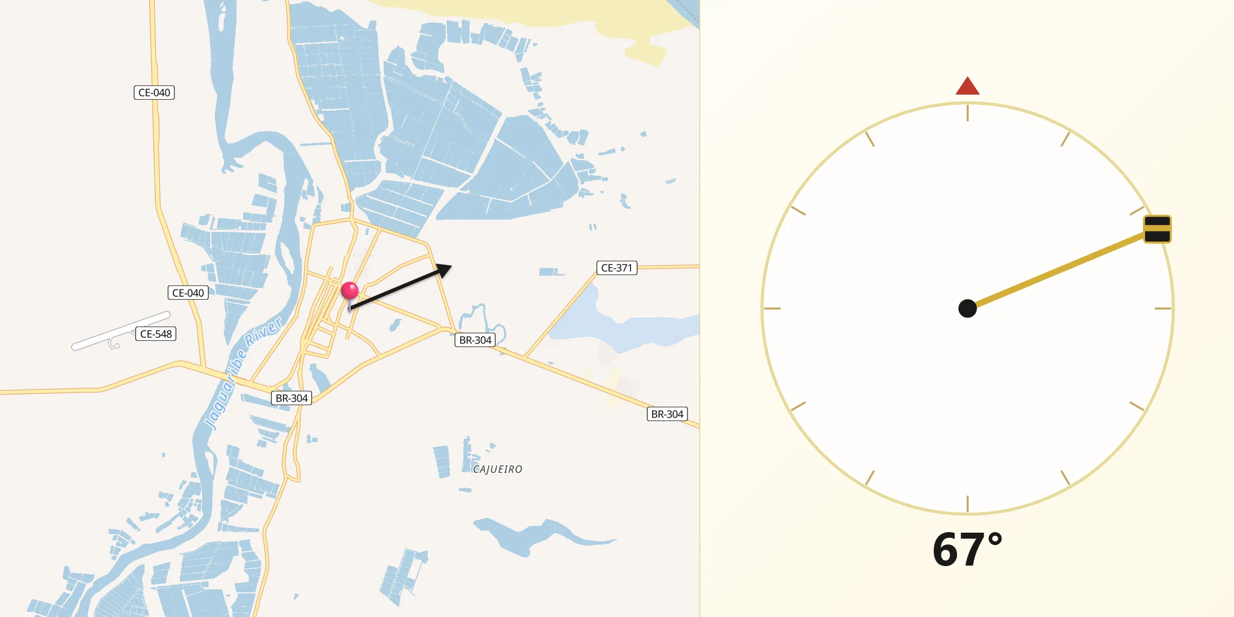 Direção da Qibla a partir de Aracati