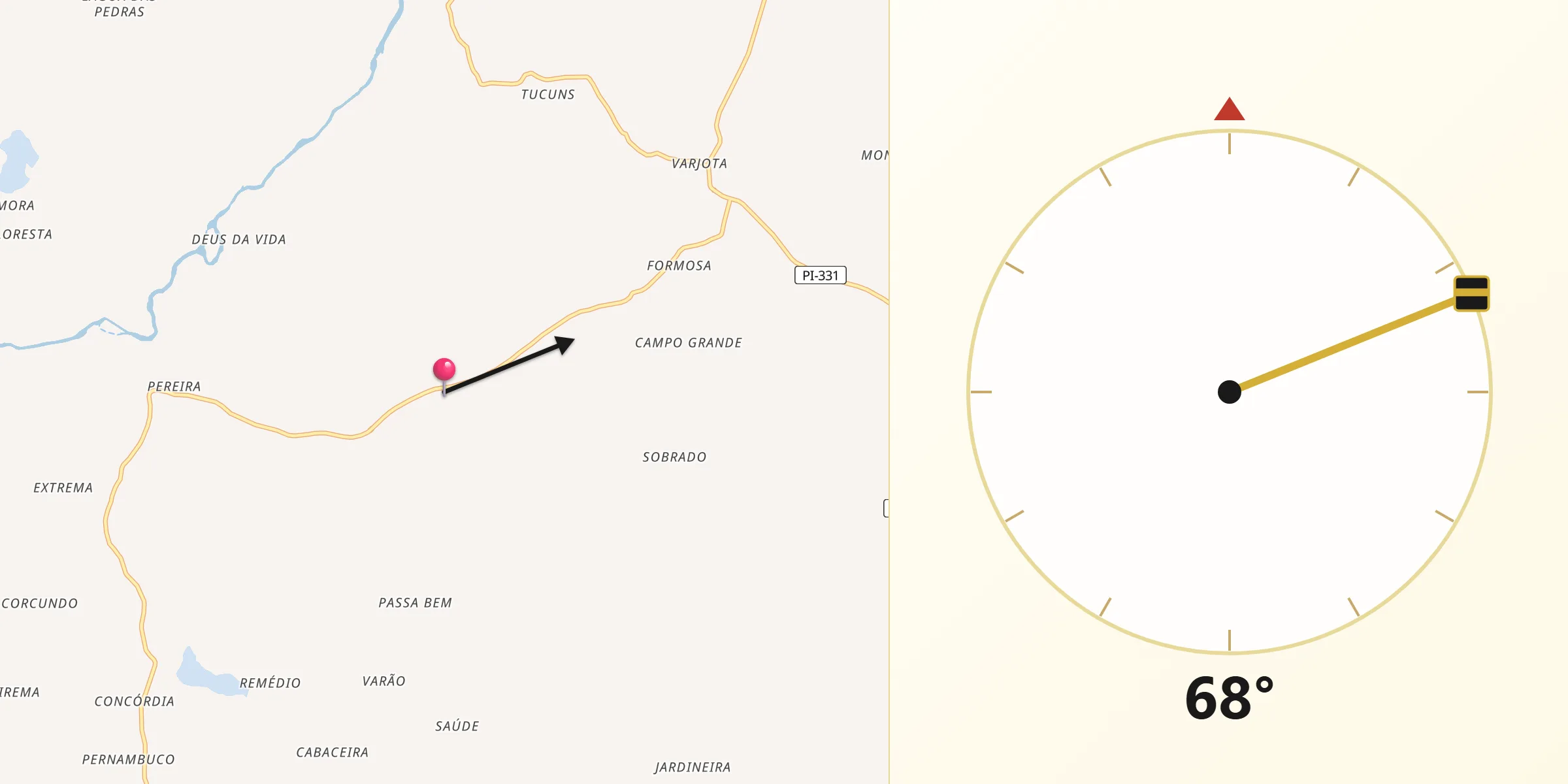 Direção da Qibla a partir de Boqueirão do Piauí
