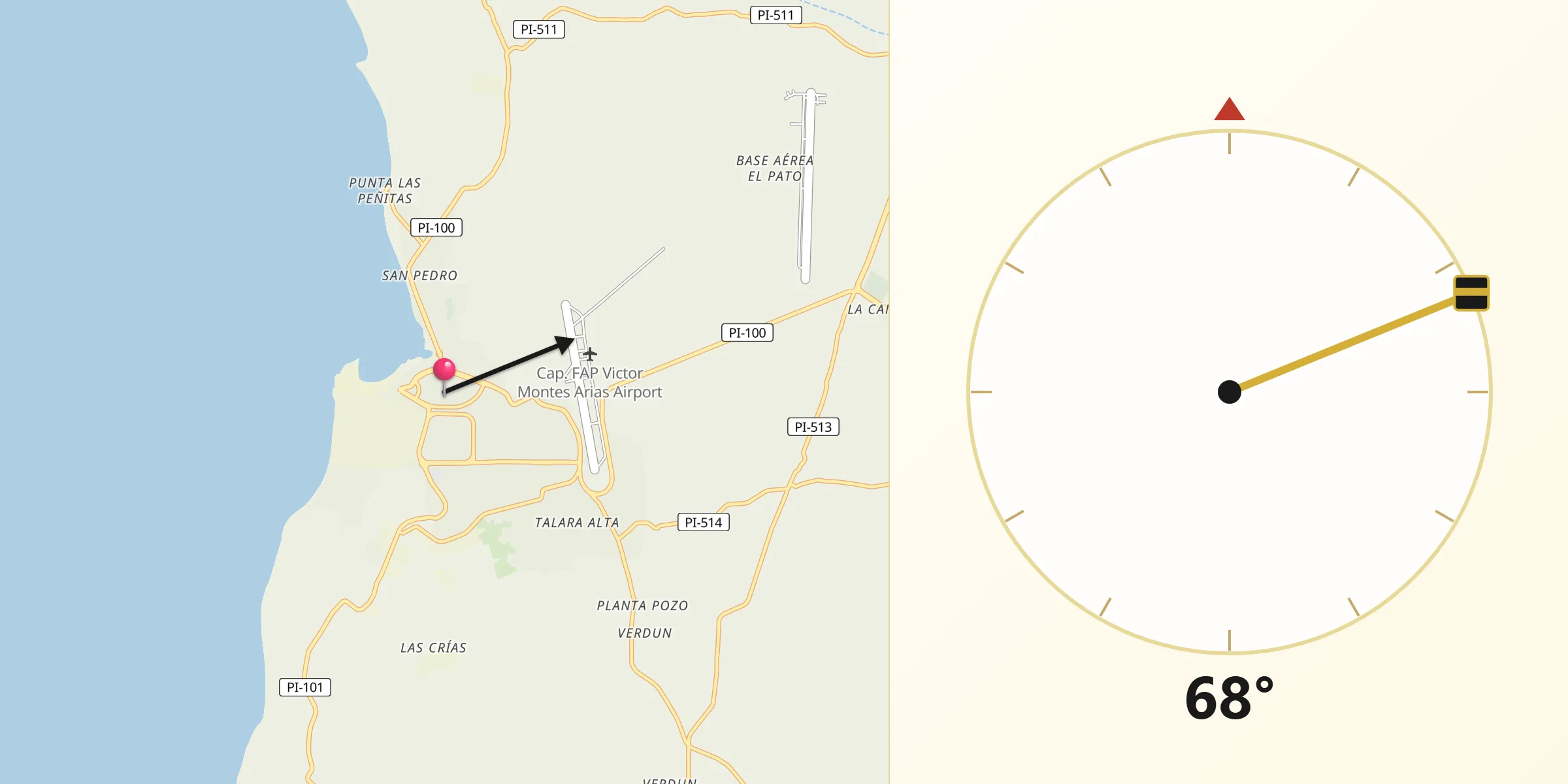 Dirección de la Qibla desde Talara