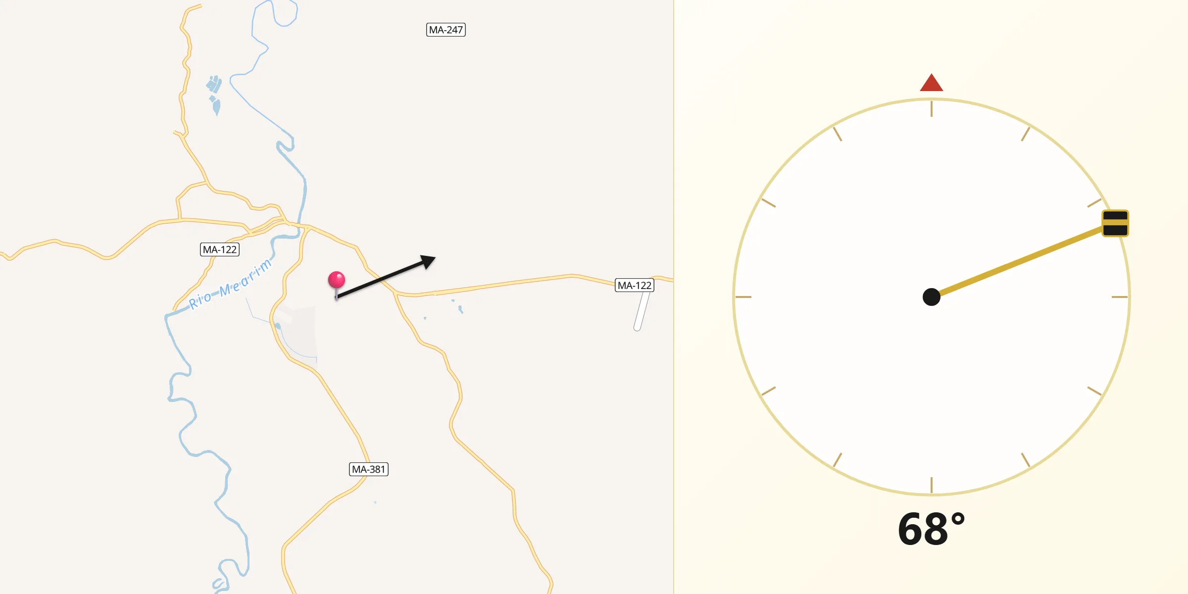 Direção da Qibla a partir de Pedreiras