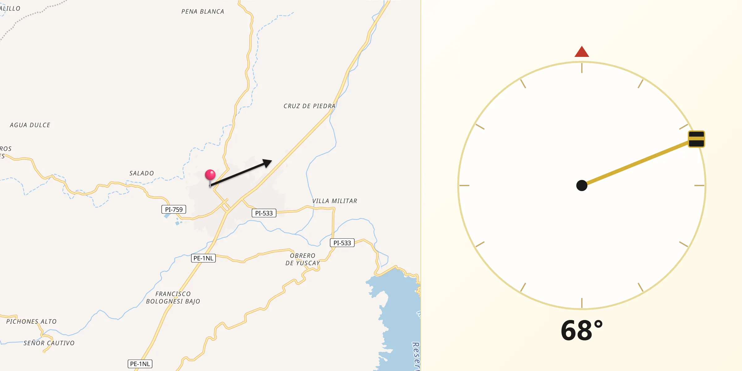 Dirección de la Qibla desde Las Lomas