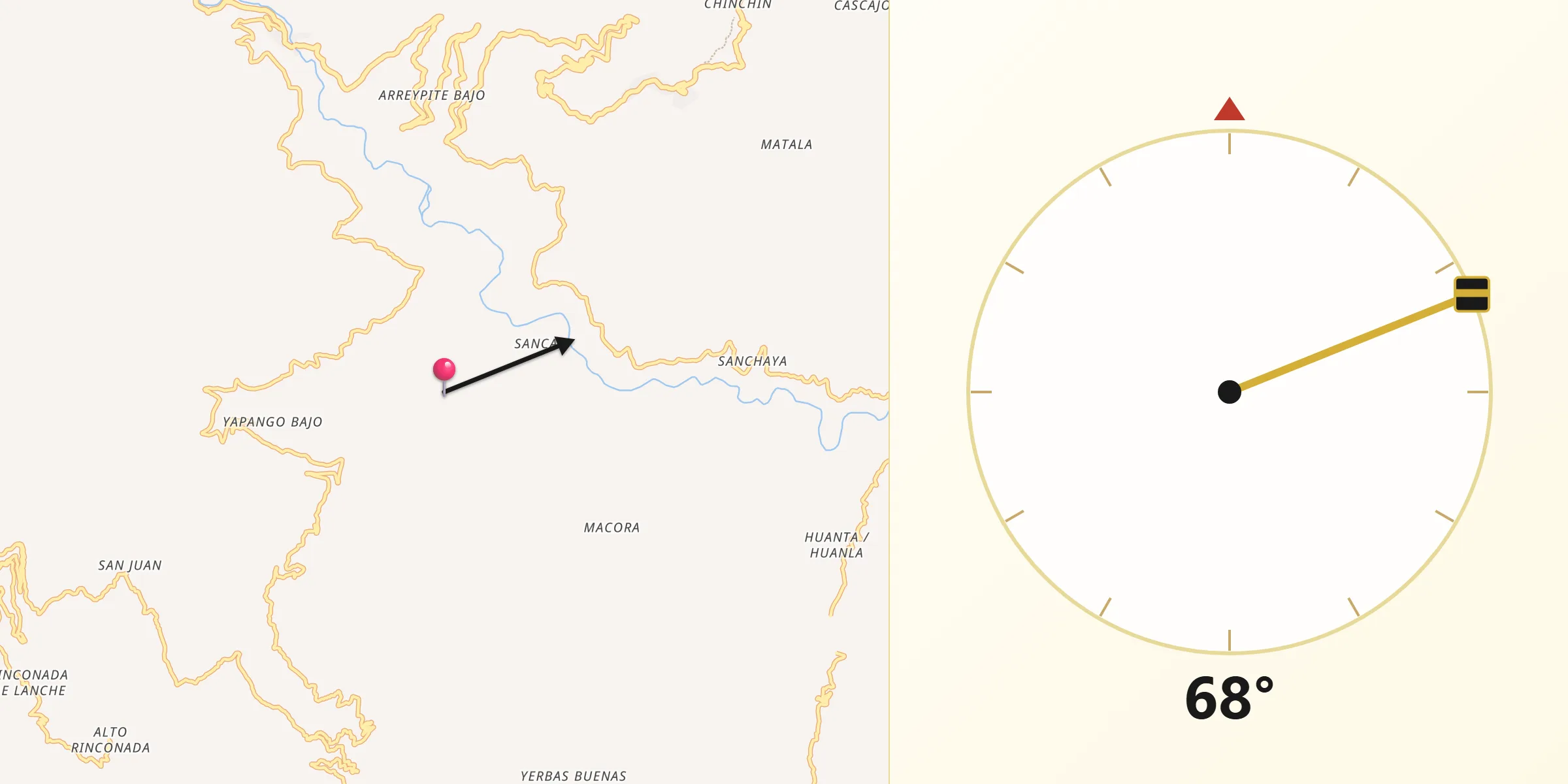 Dirección de la Qibla desde Provincia de Ayabaca