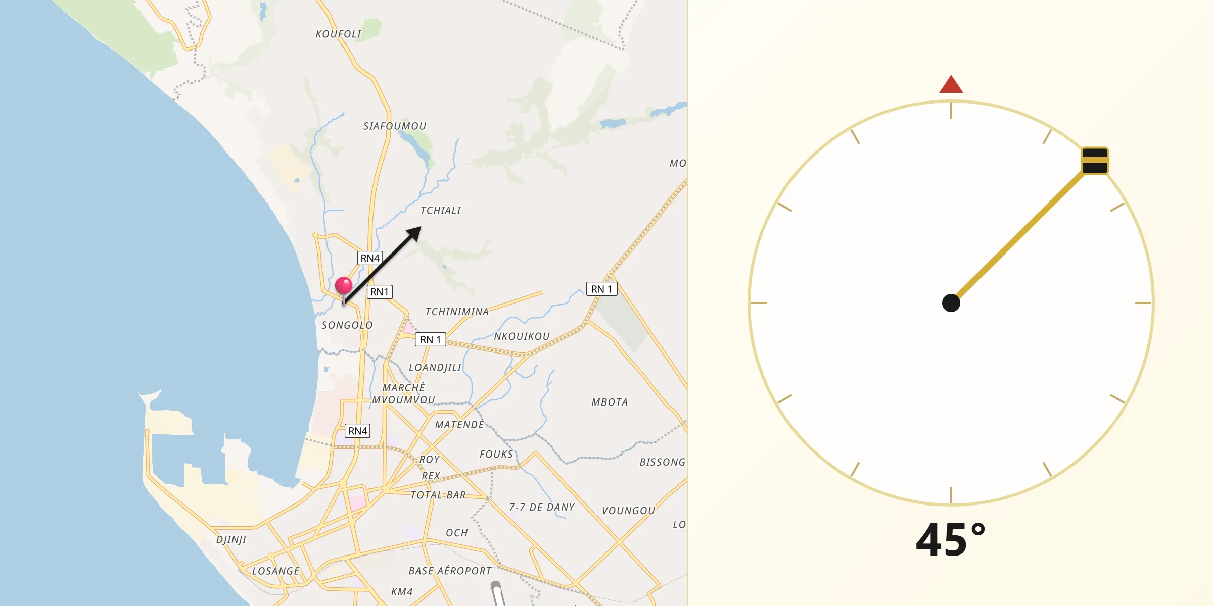Direction vers la Qibla depuis Loandjili