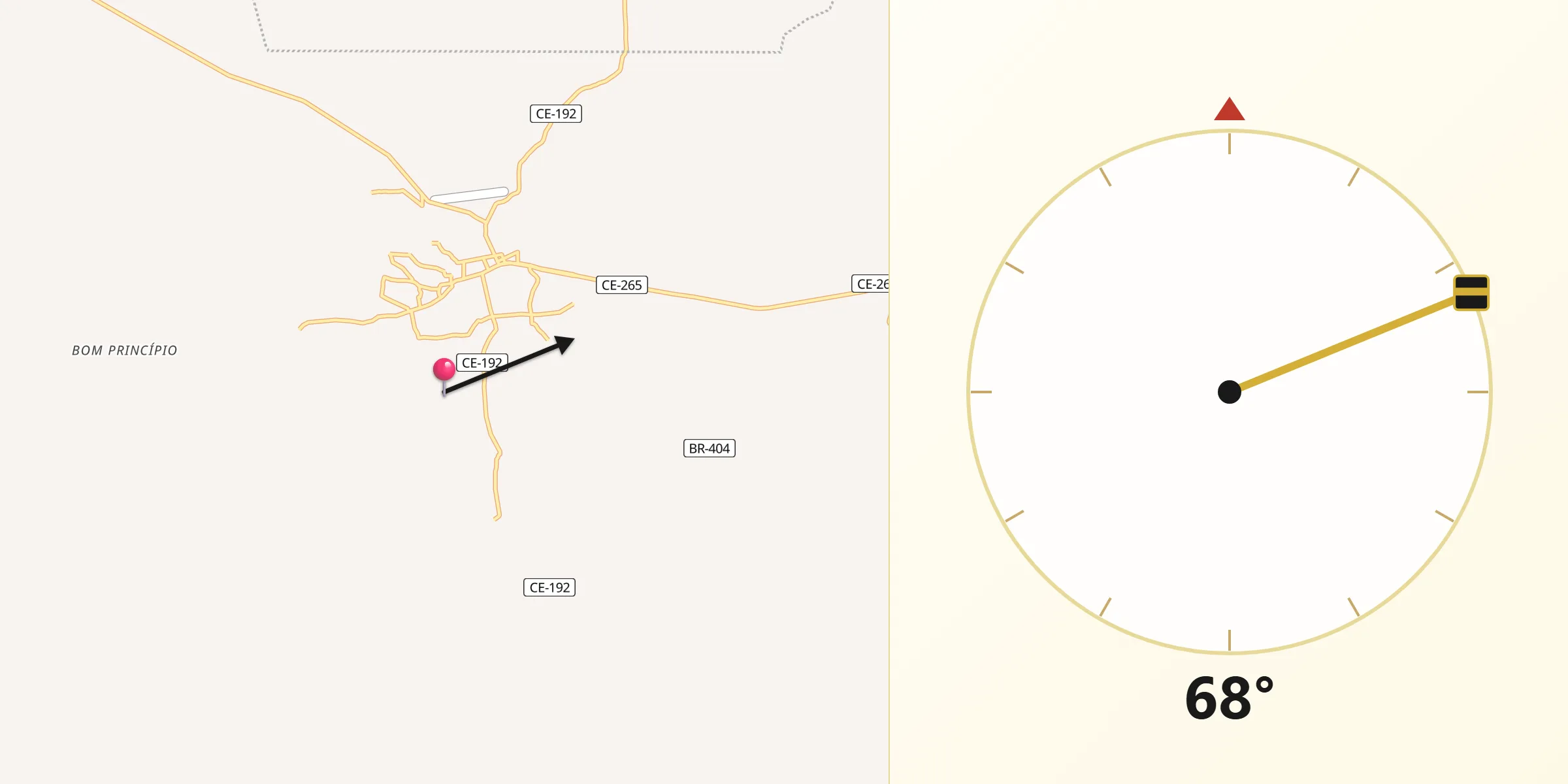 Direção da Qibla a partir de Poranga
