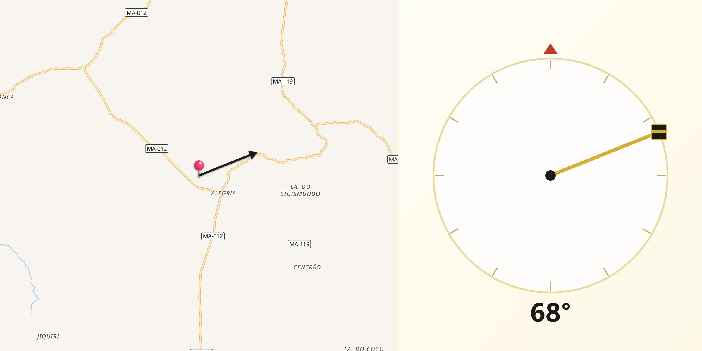 Direção da Qibla a partir de Poção de Pedras