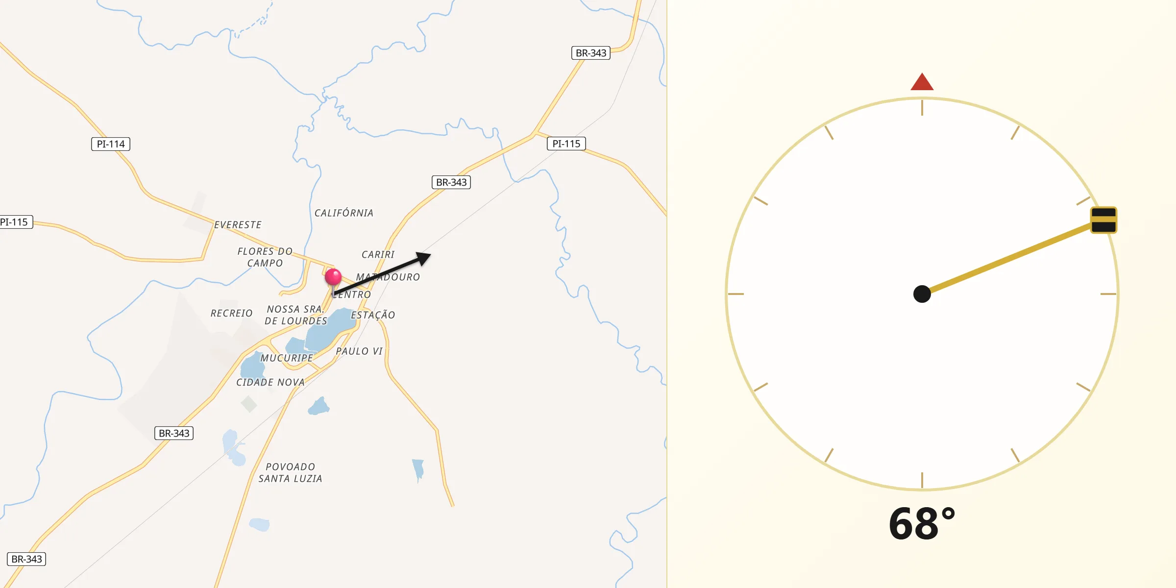 Direção da Qibla a partir de Campo Maior