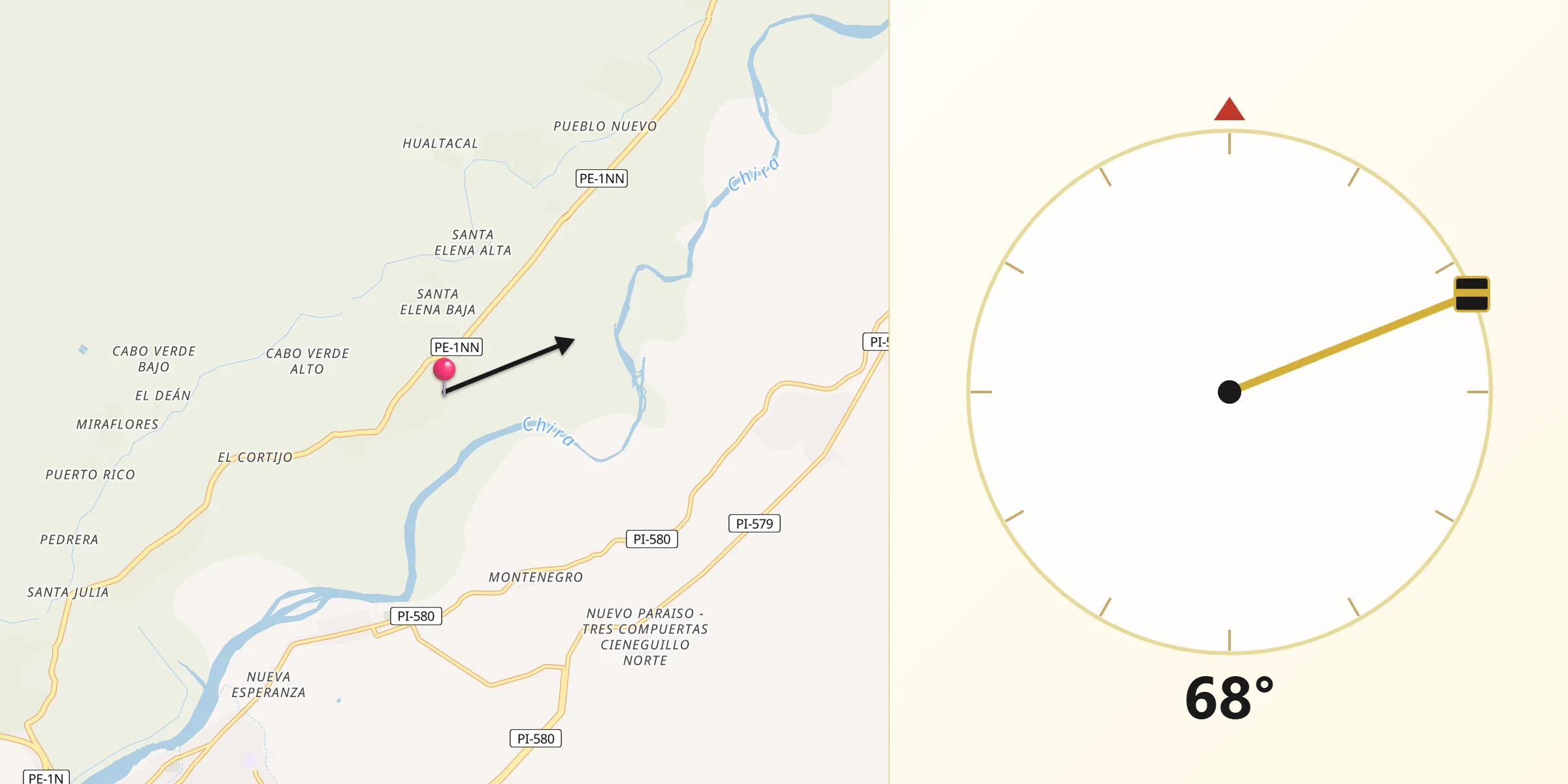Dirección de la Qibla desde Querecotillo