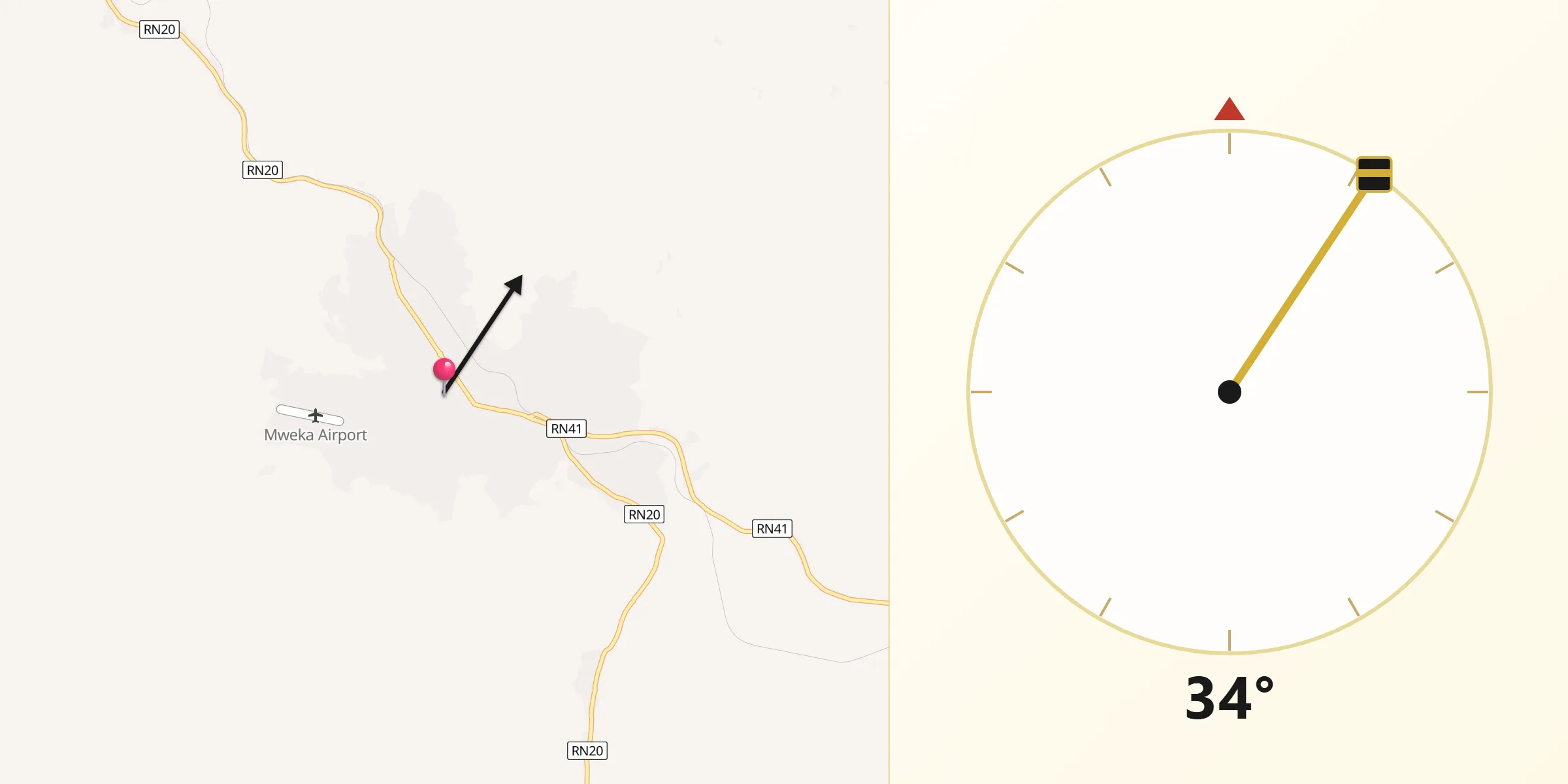 Direction vers la Qibla depuis Mweka