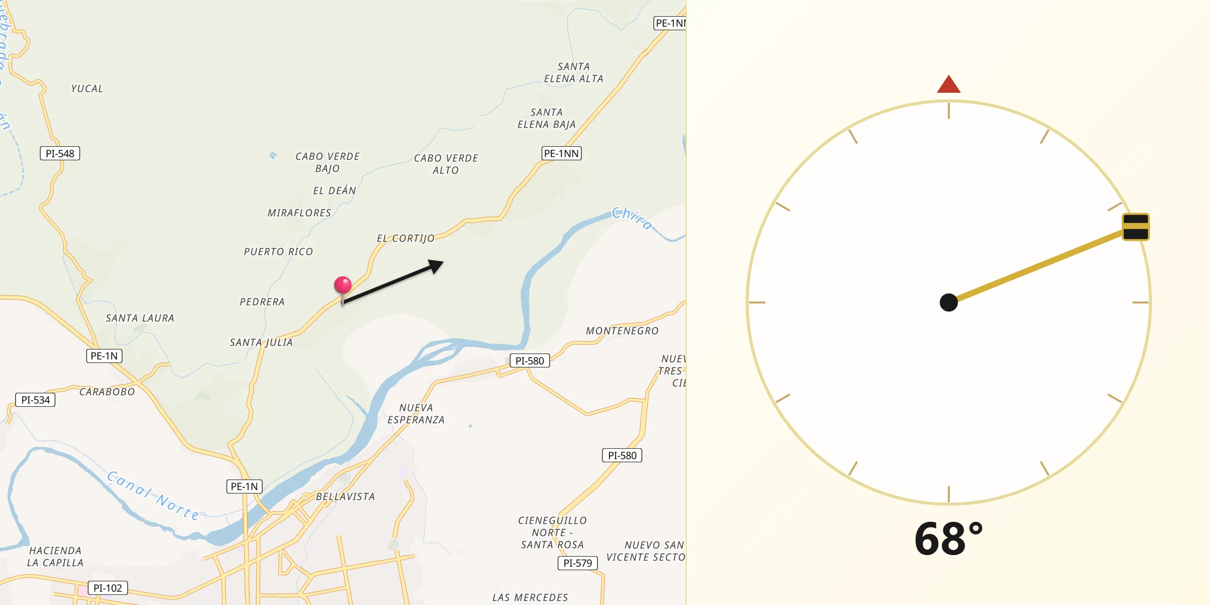 Dirección de la Qibla desde Salitral