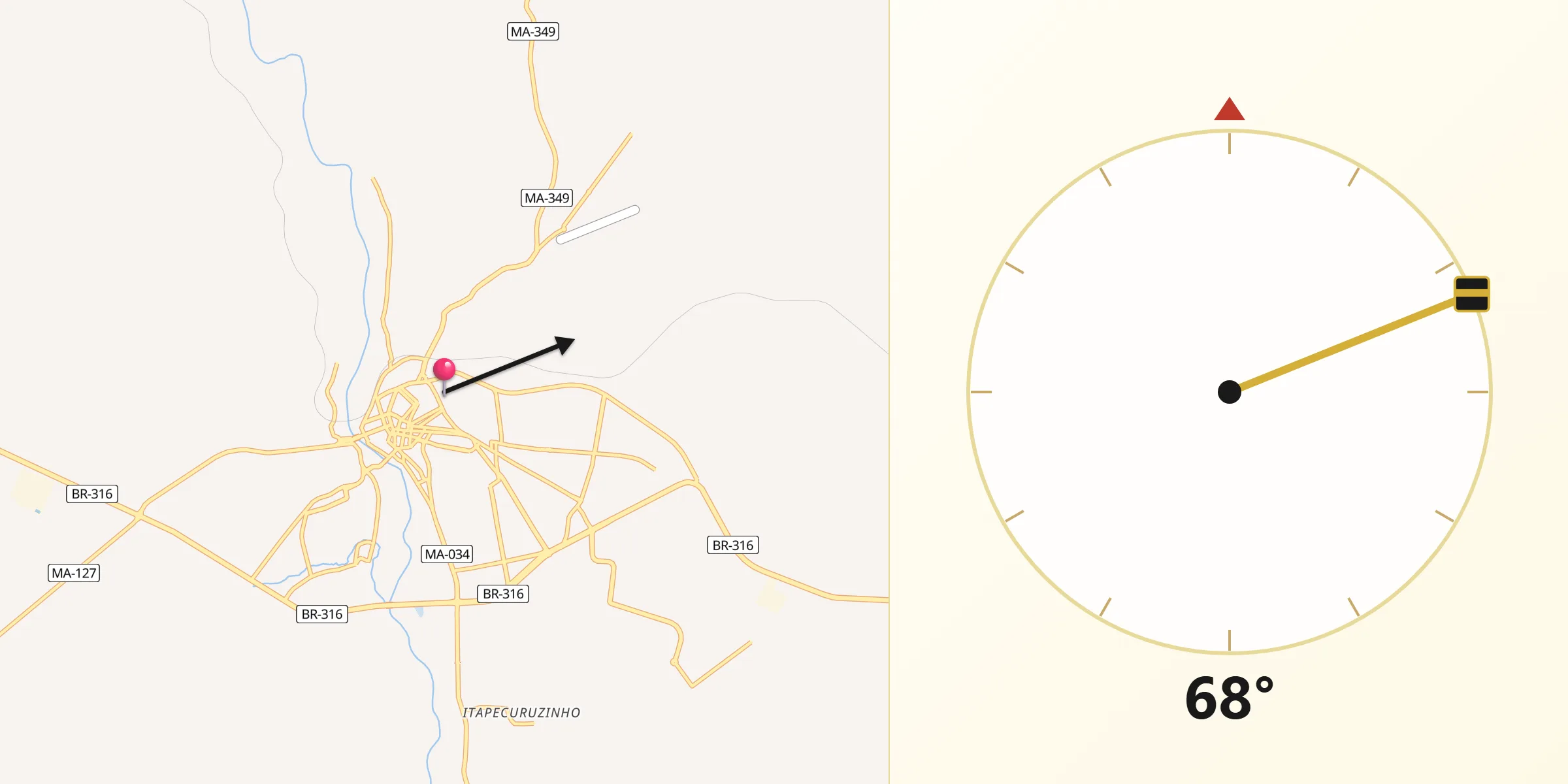 Direção da Qibla a partir de Caxias