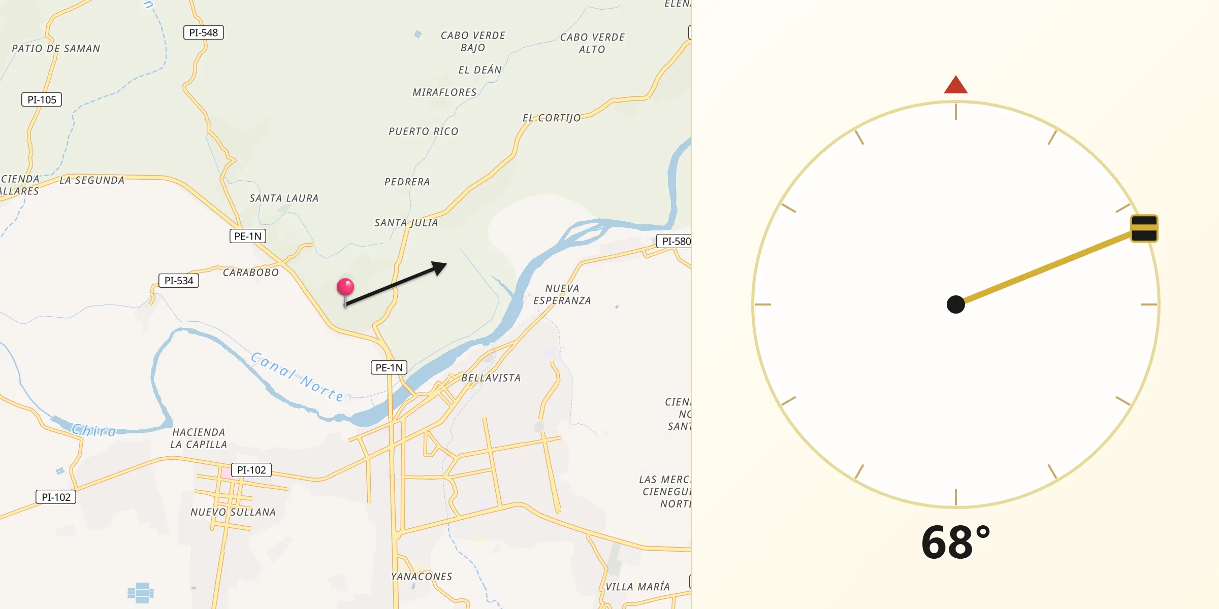 Dirección de la Qibla desde Marcavelica