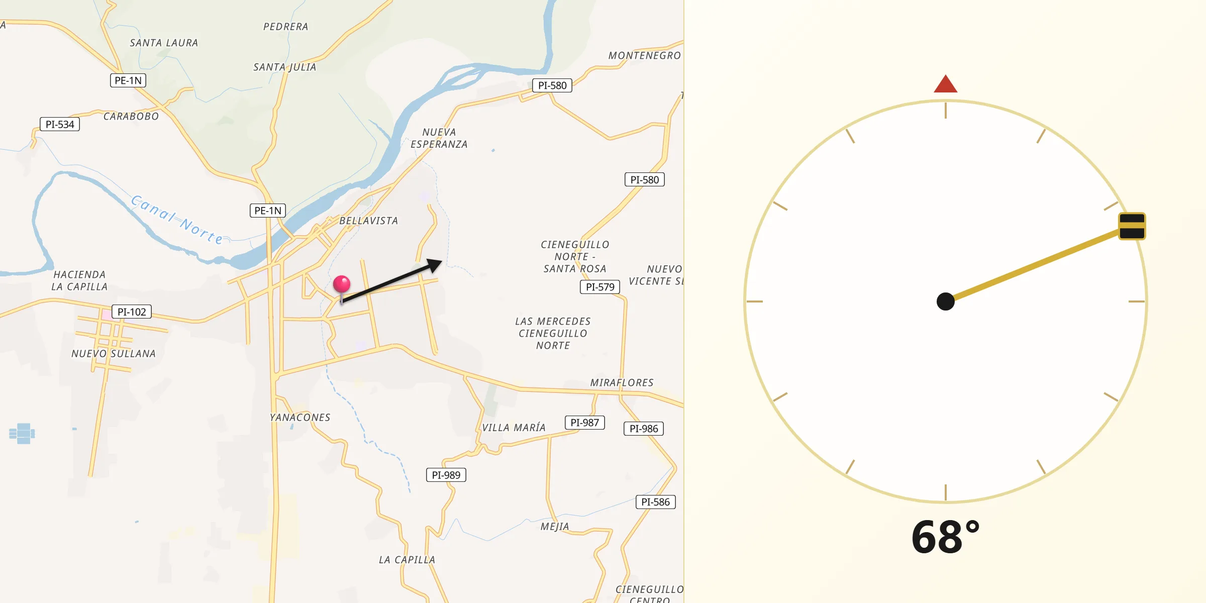 Dirección de la Qibla desde Sullana