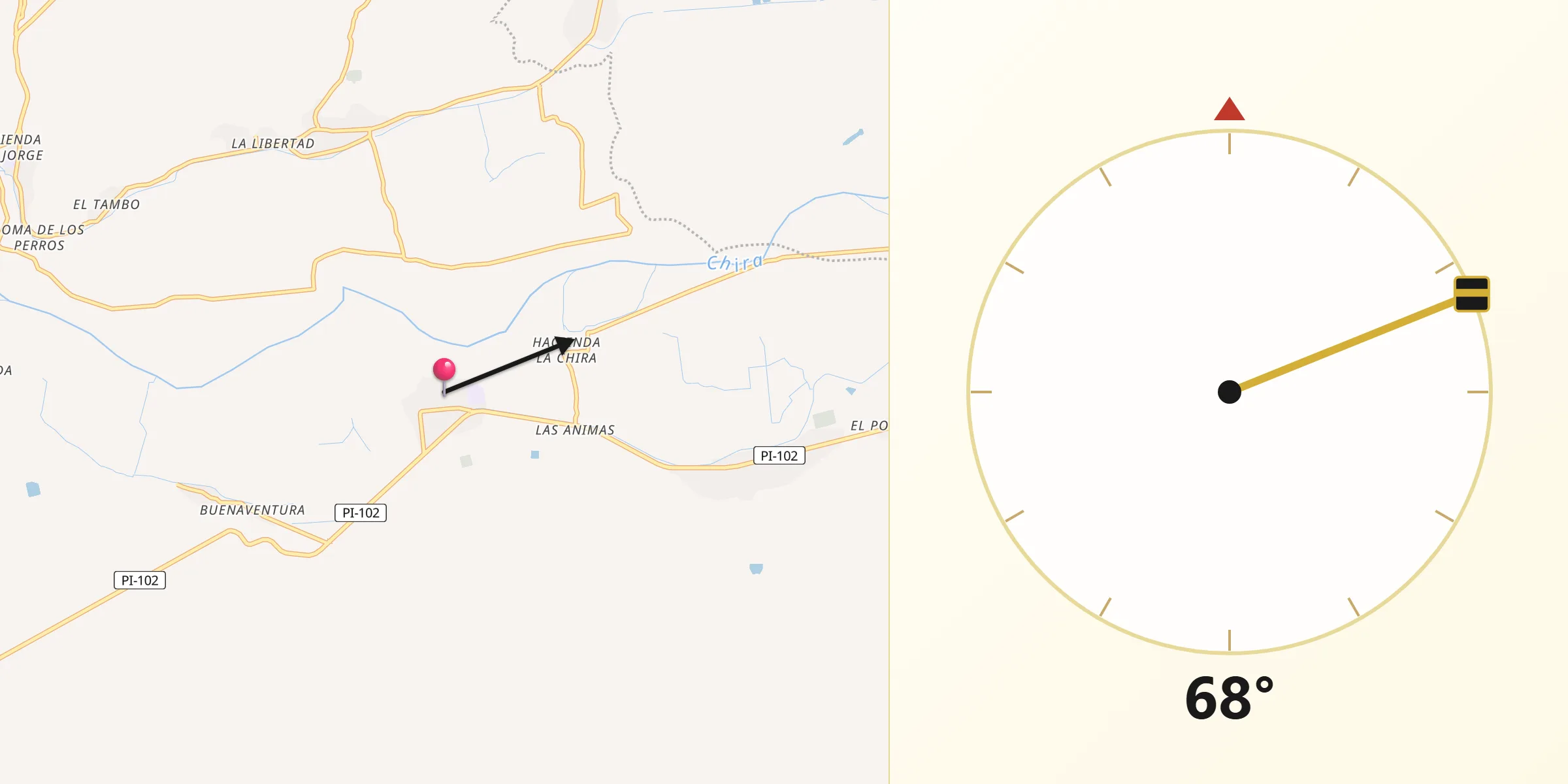 Dirección de la Qibla desde La Huaca