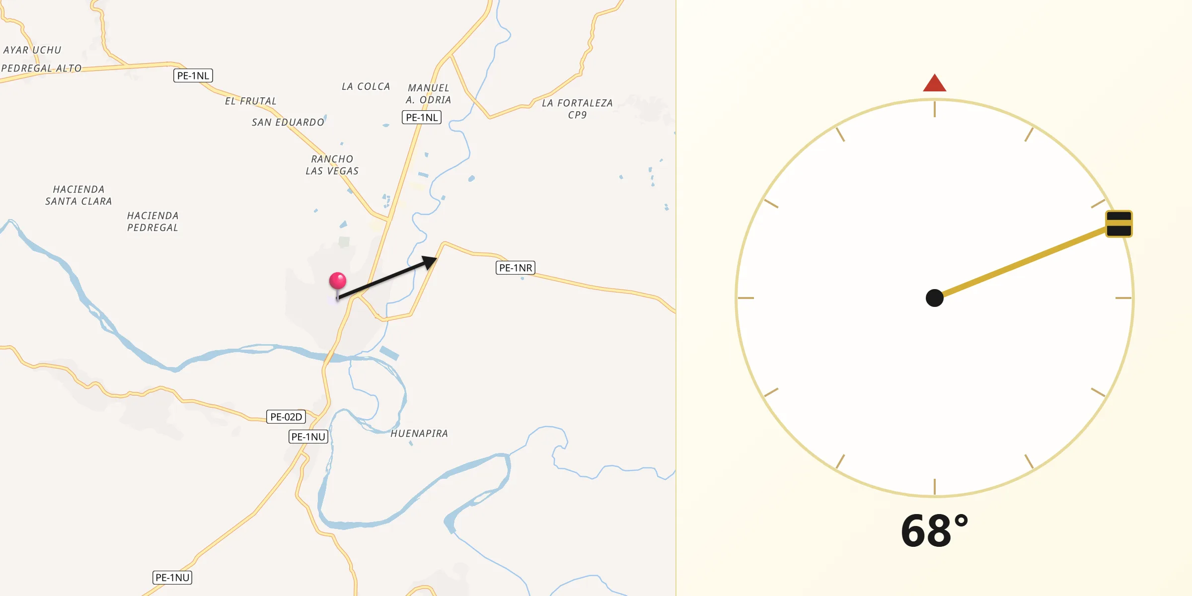 Dirección de la Qibla desde Tambo Grande
