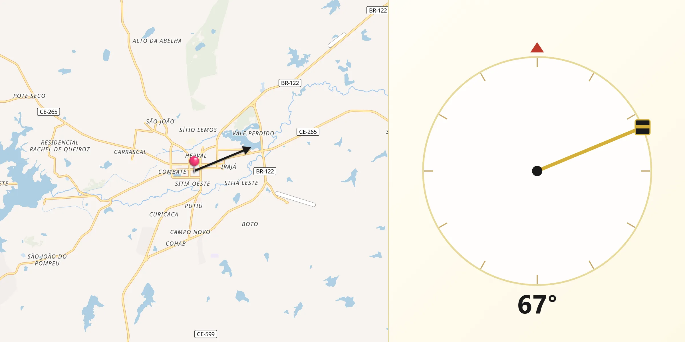 Direção da Qibla a partir de Quixadá