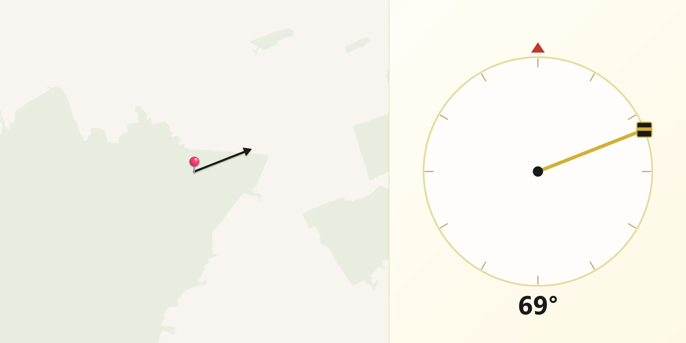 Direção da Qibla a partir de Bom Jesus do Tocantins