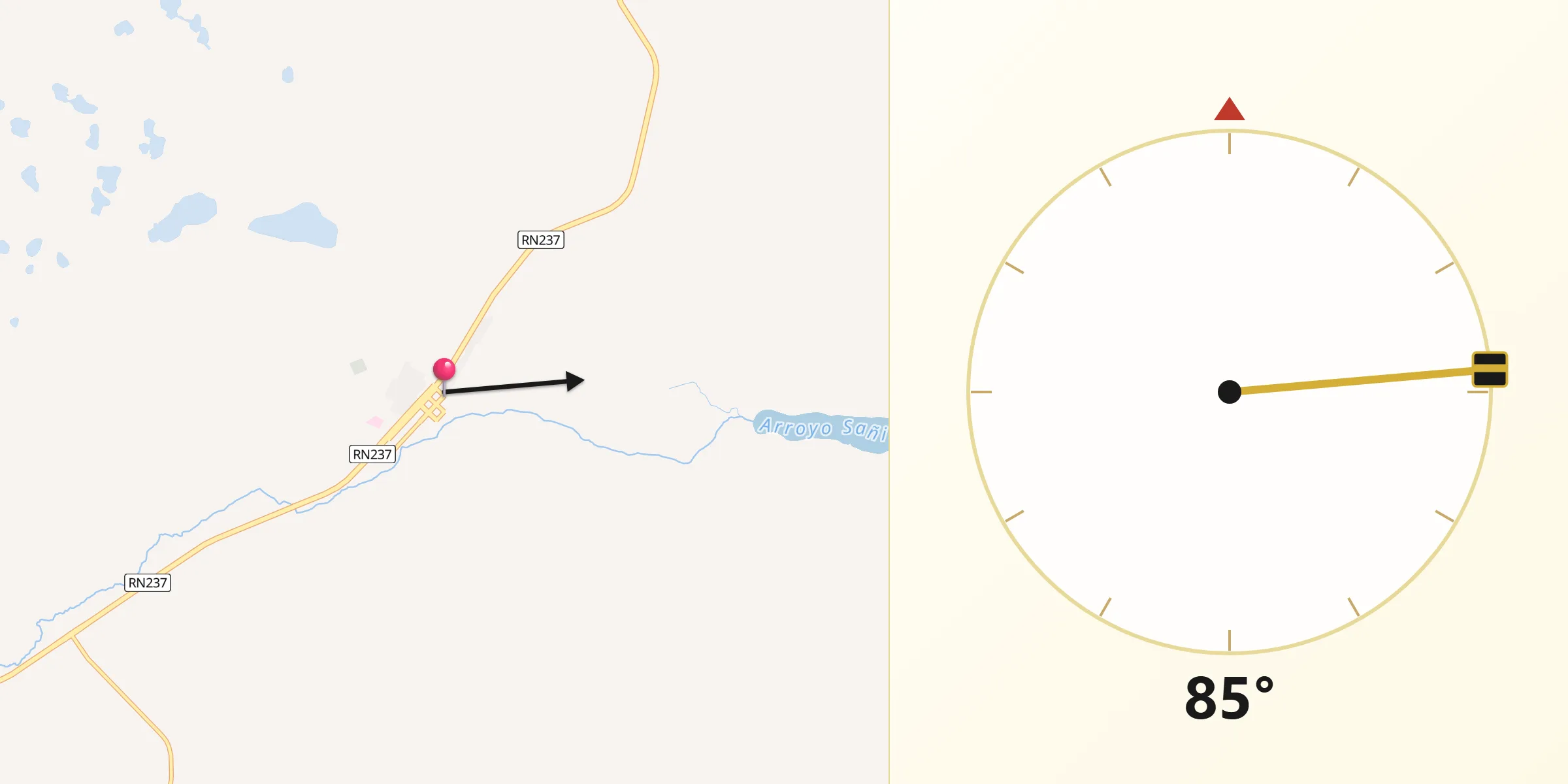 Dirección de la Qibla desde Piedra del Águila