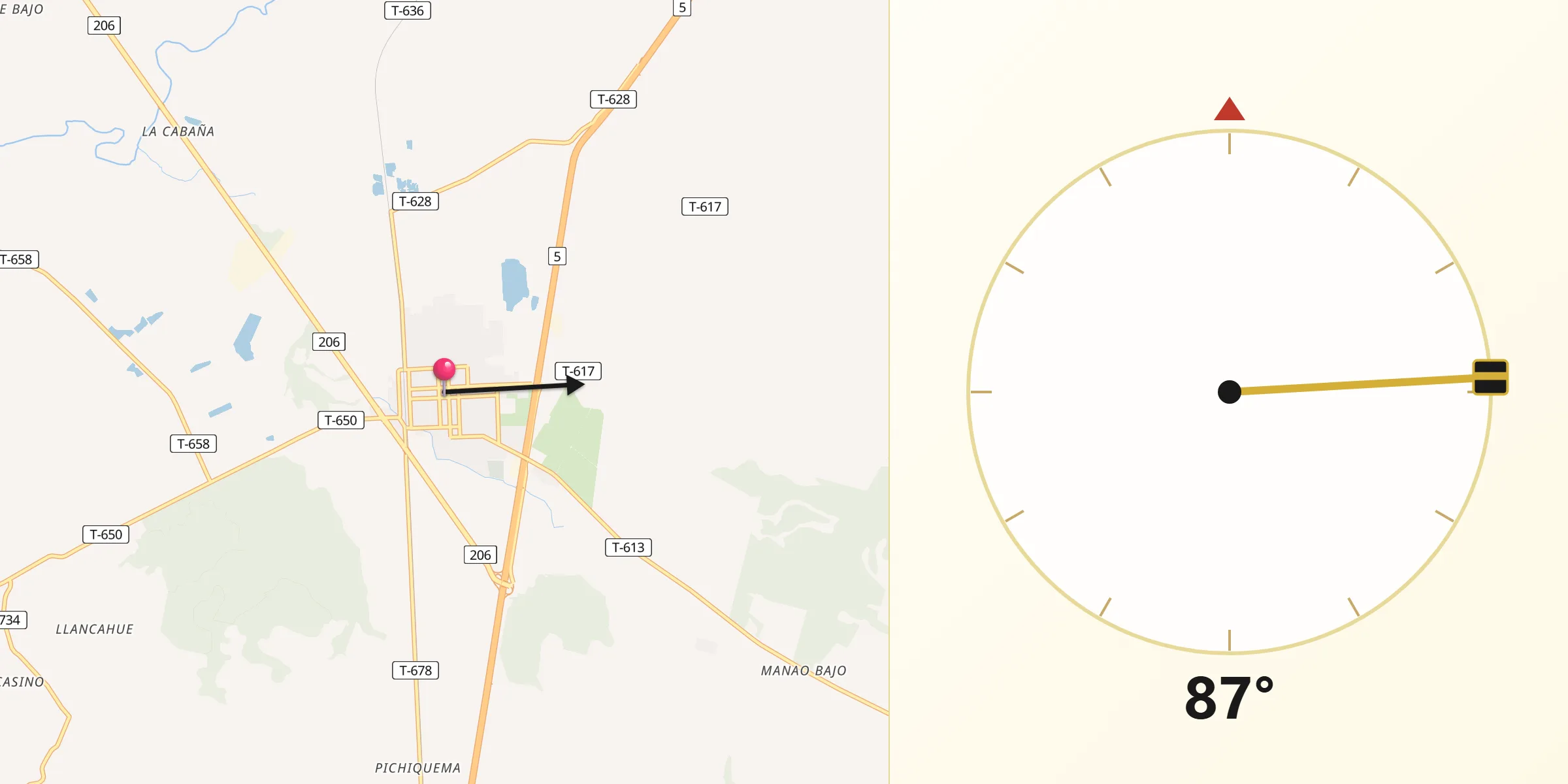 Dirección de la Qibla desde Paillaco