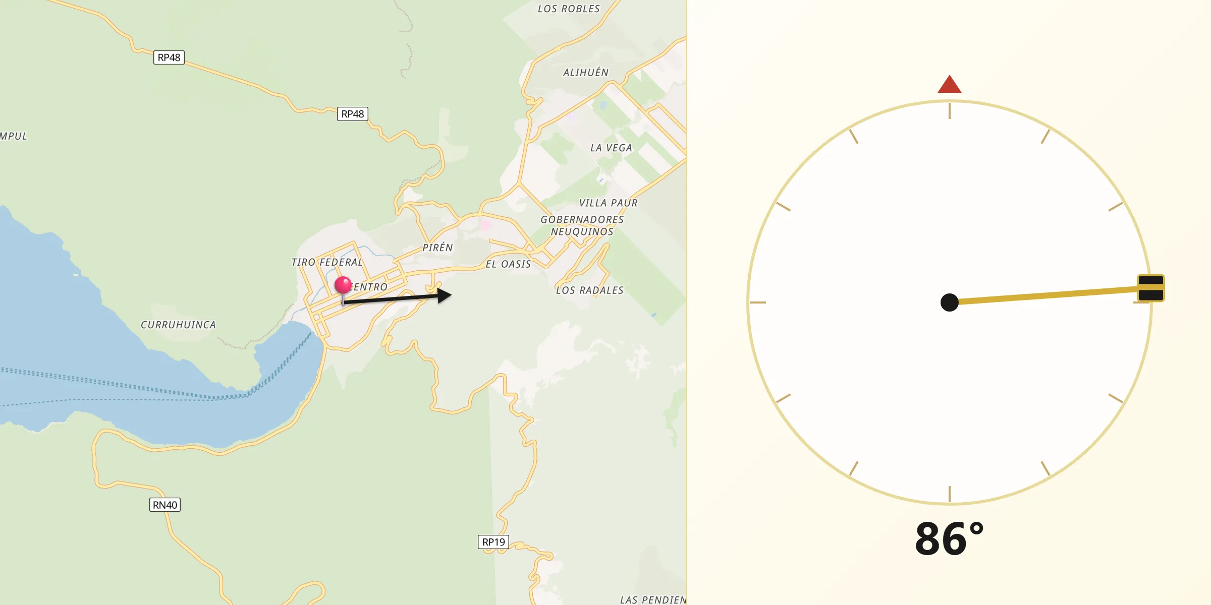 Dirección de la Qibla desde San Martín de los Andes