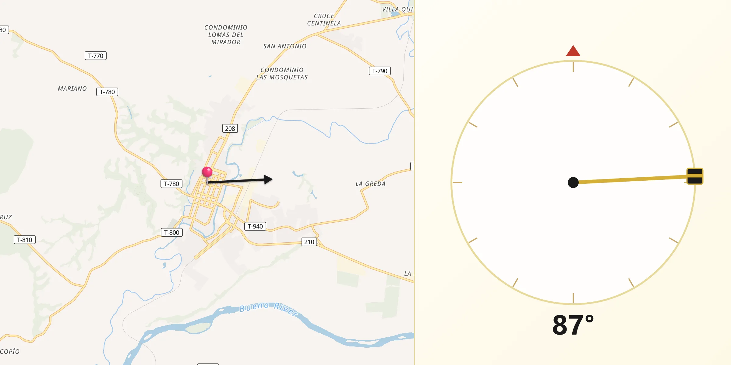 Dirección de la Qibla desde La Unión
