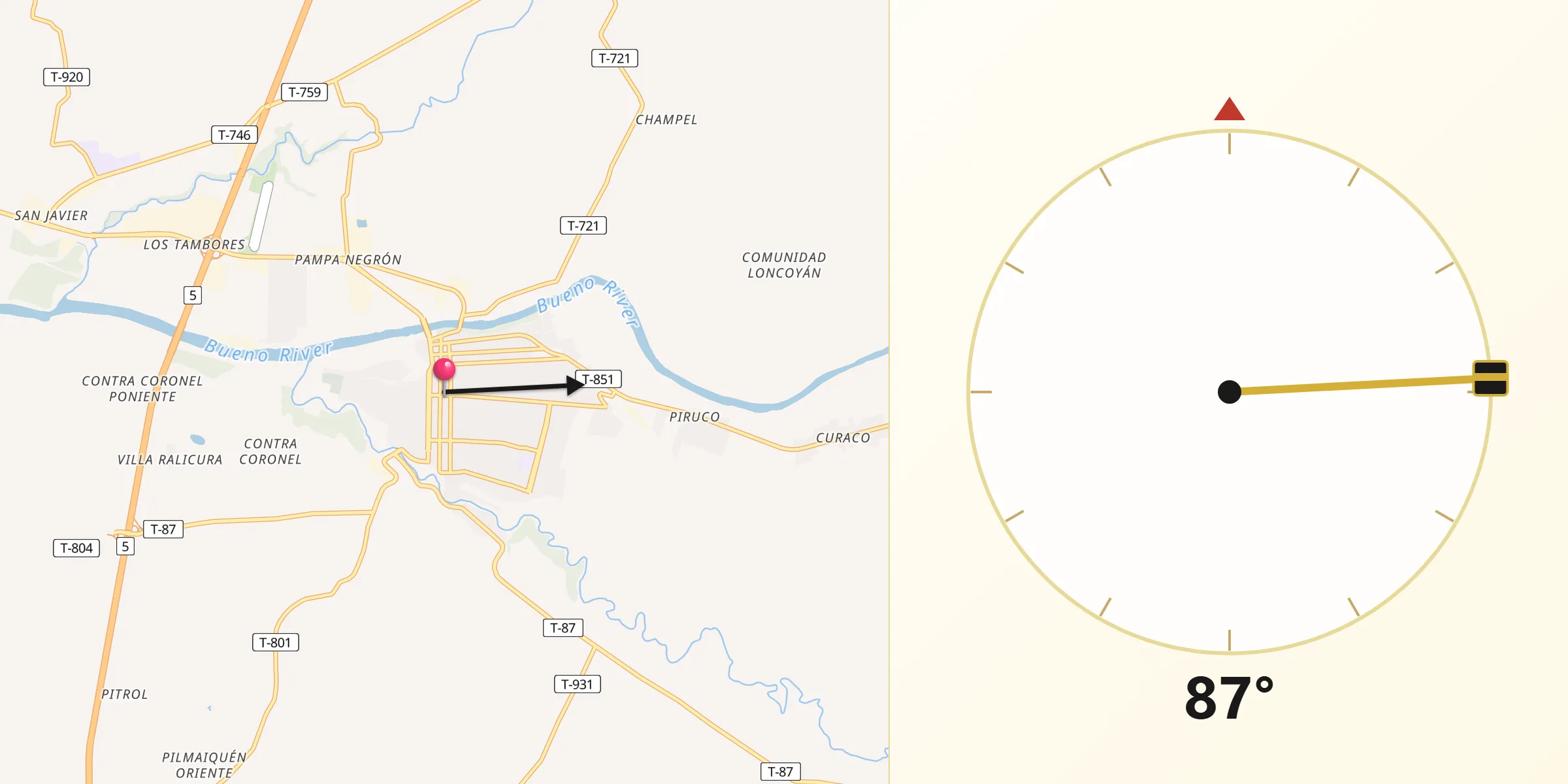 Dirección de la Qibla desde Río Bueno