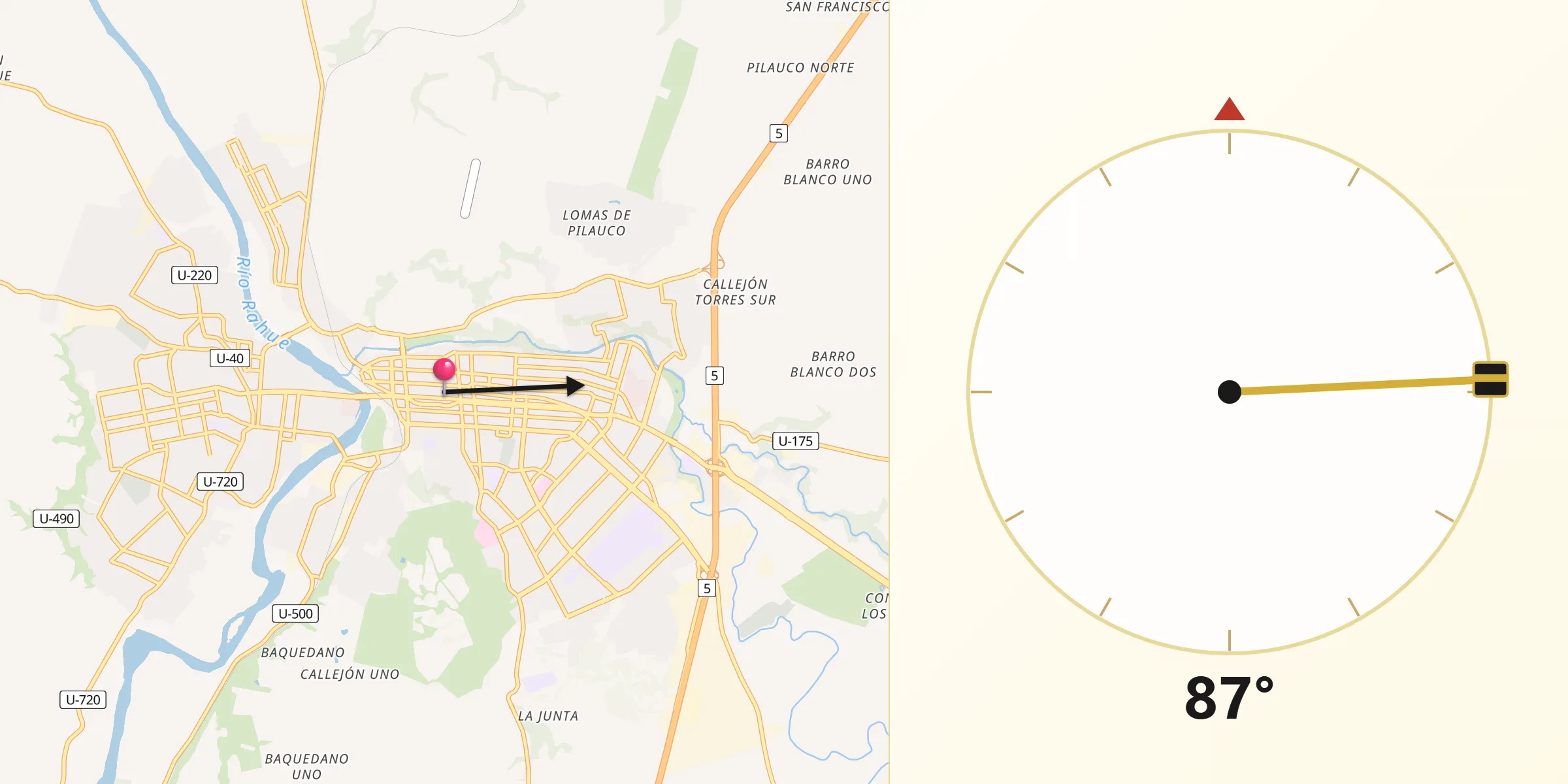 Dirección de la Qibla desde Osorno