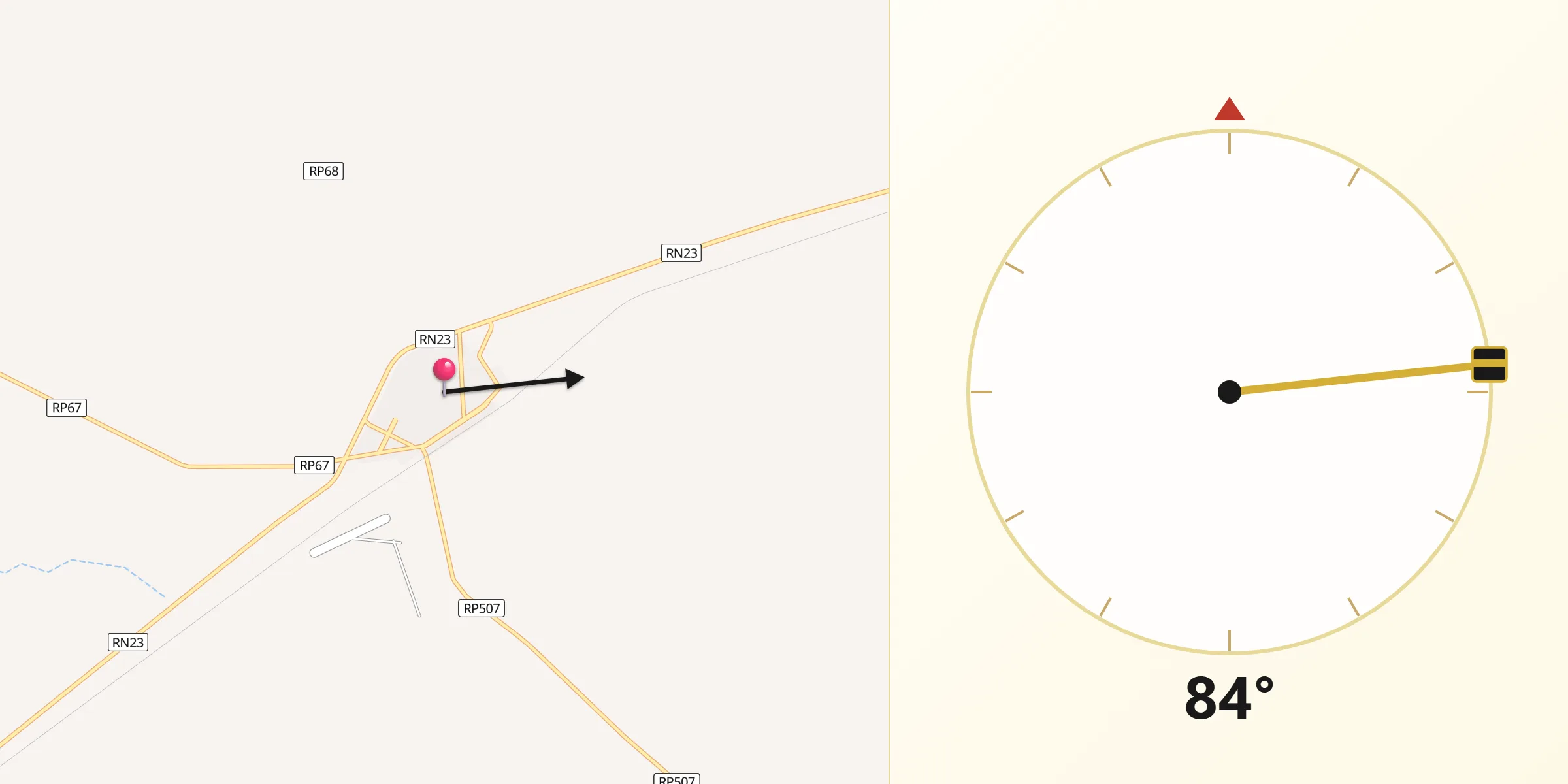Dirección de la Qibla desde Sierra Colorada