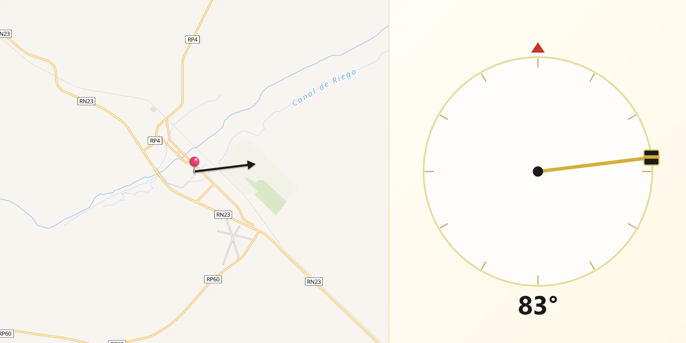 Dirección de la Qibla desde Valcheta