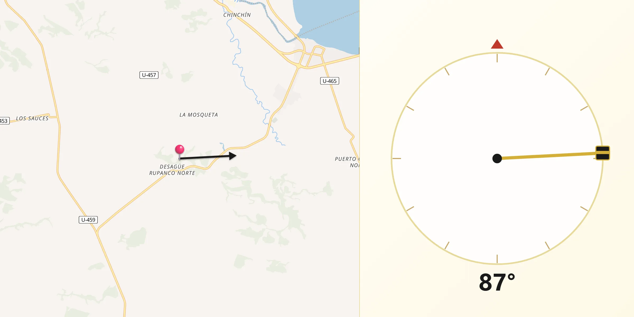 Dirección de la Qibla desde Puyehue