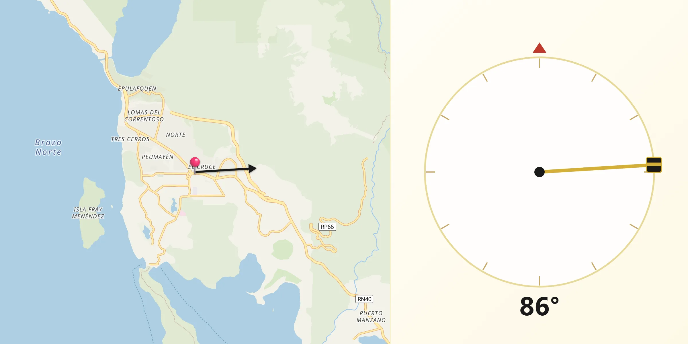Dirección de la Qibla desde Villa La Angostura