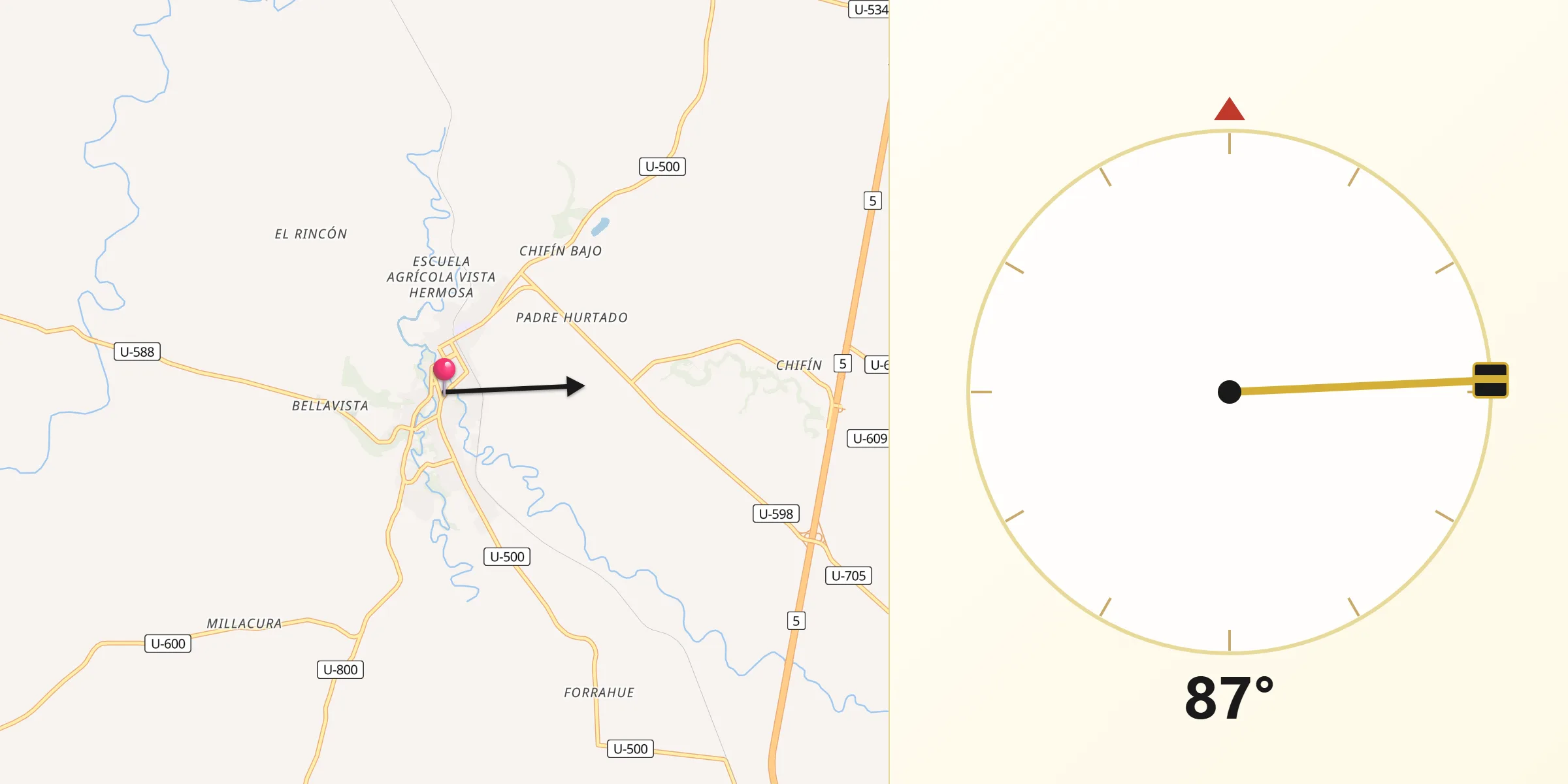 Dirección de la Qibla desde Río Negro