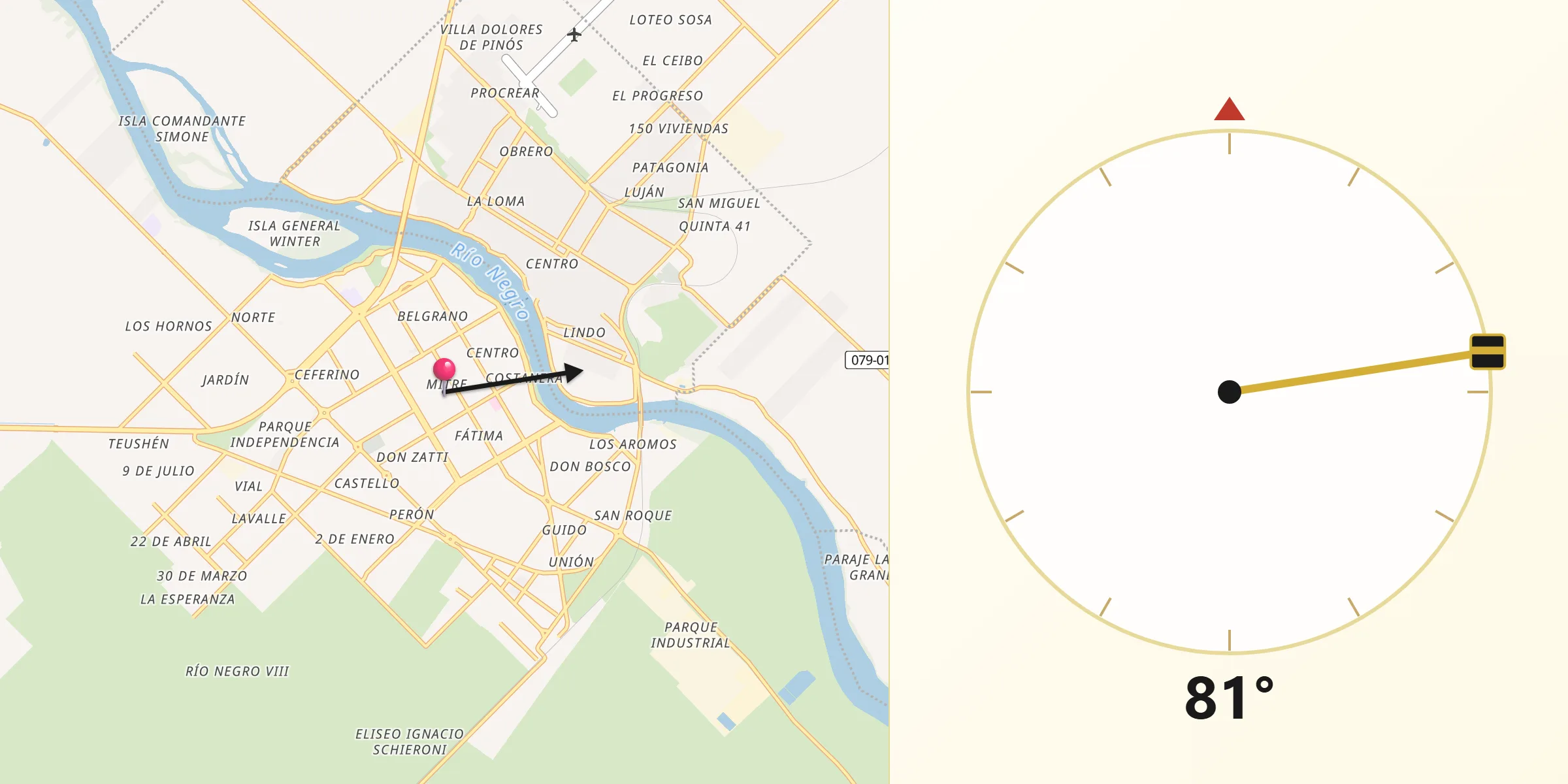 Dirección de la Qibla desde Viedma
