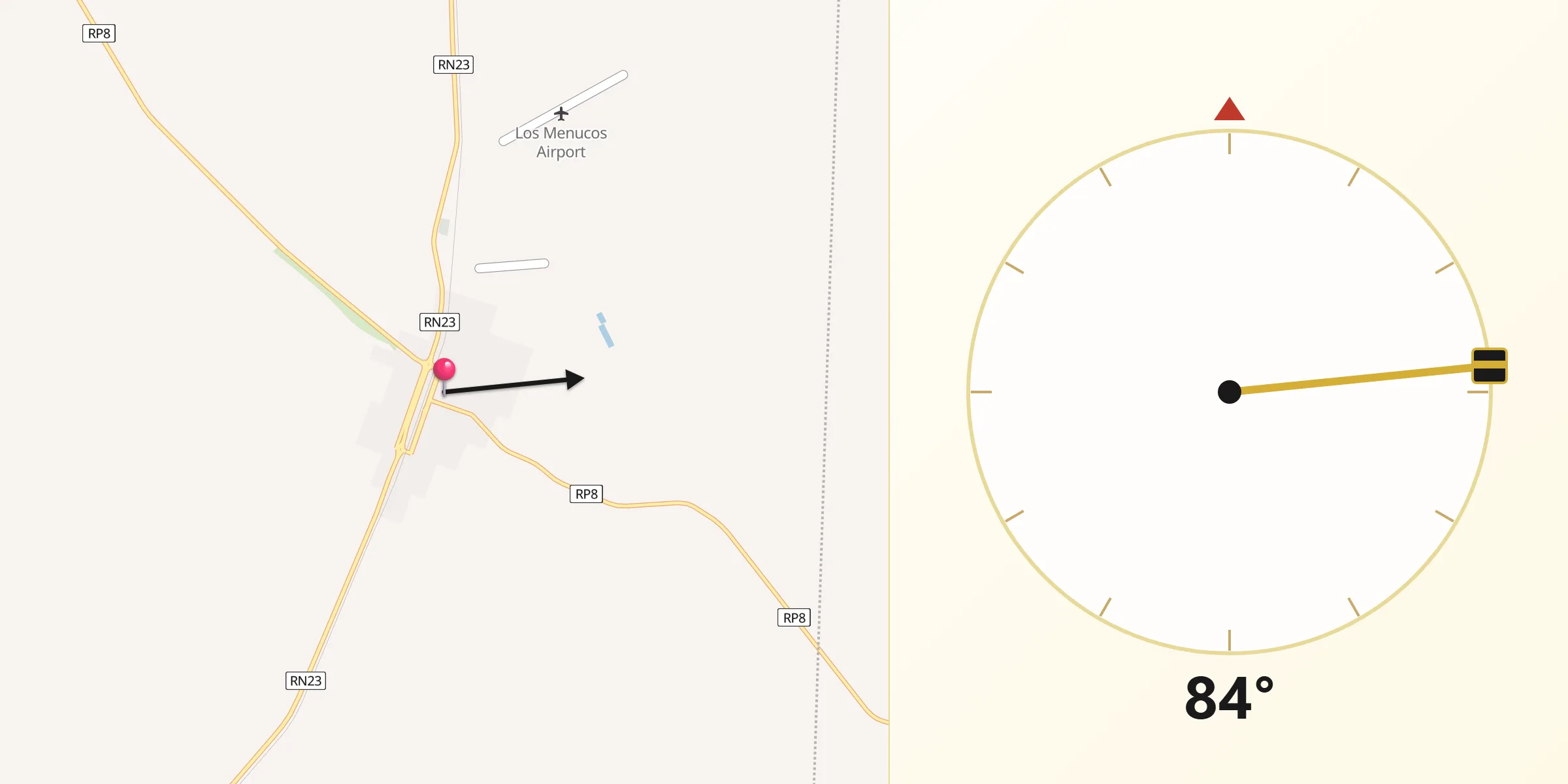 Dirección de la Qibla desde Los Menucos