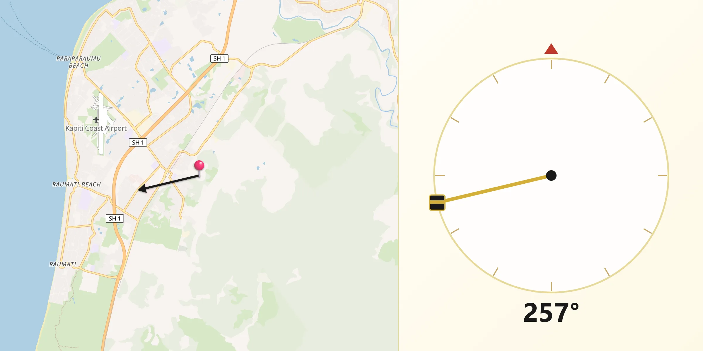 Qibla Direction from Paraparaumu