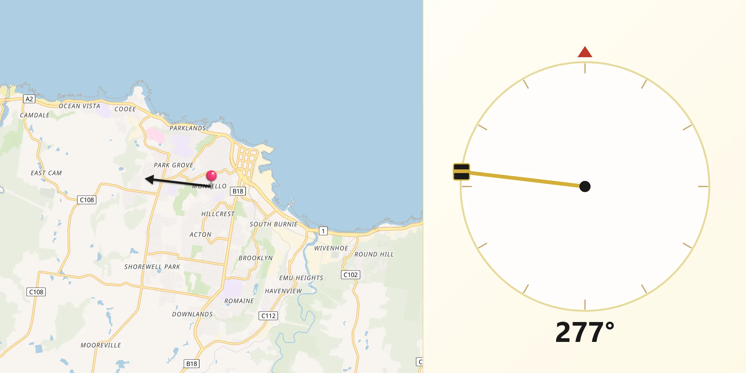 Qibla Direction from Montello