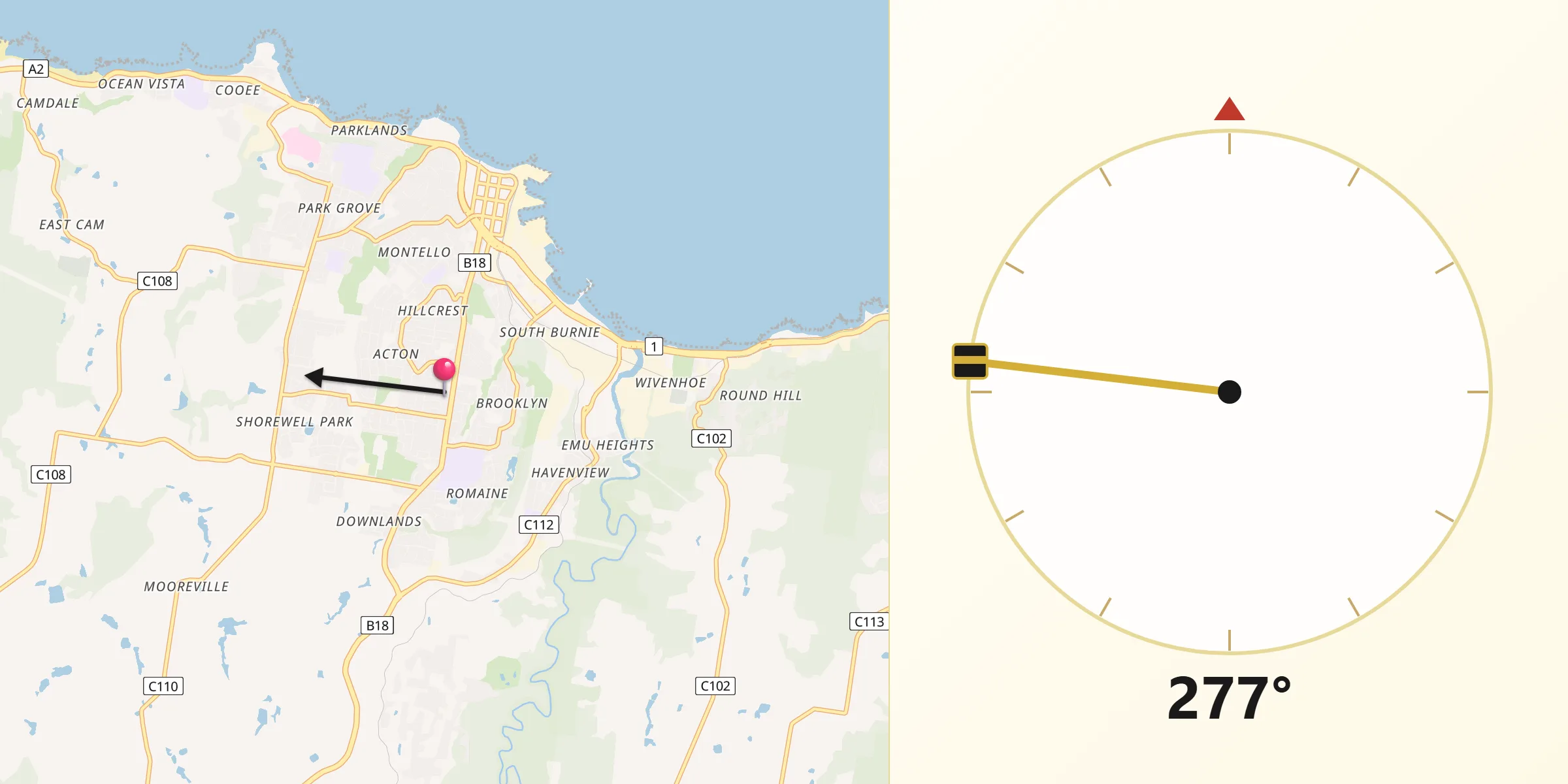 Qibla Direction from Upper Burnie