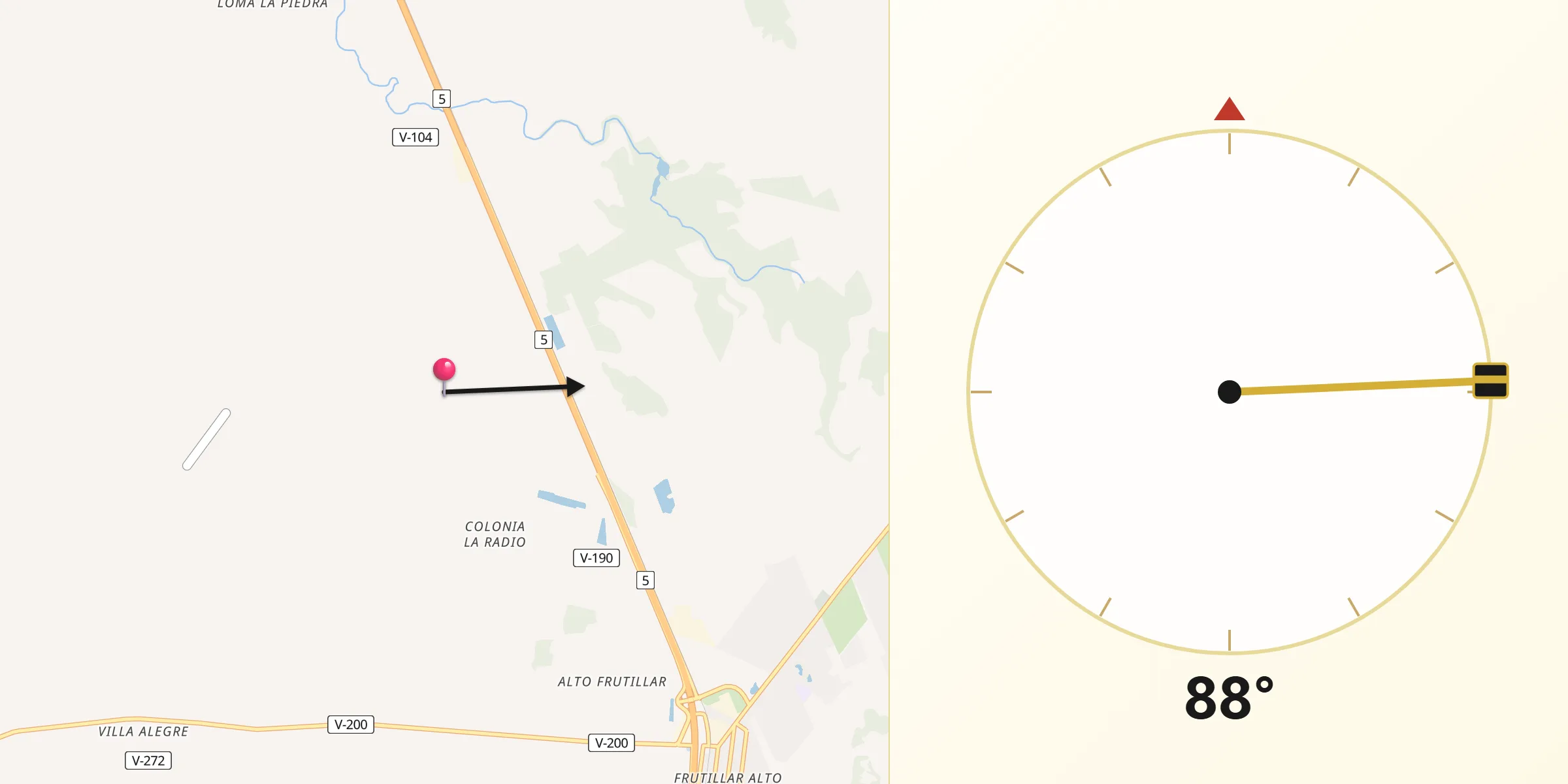 Dirección de la Qibla desde Frutillar