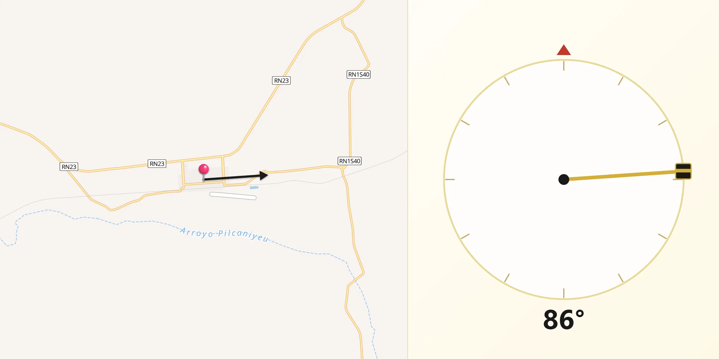 Dirección de la Qibla desde Pilcaniyeu