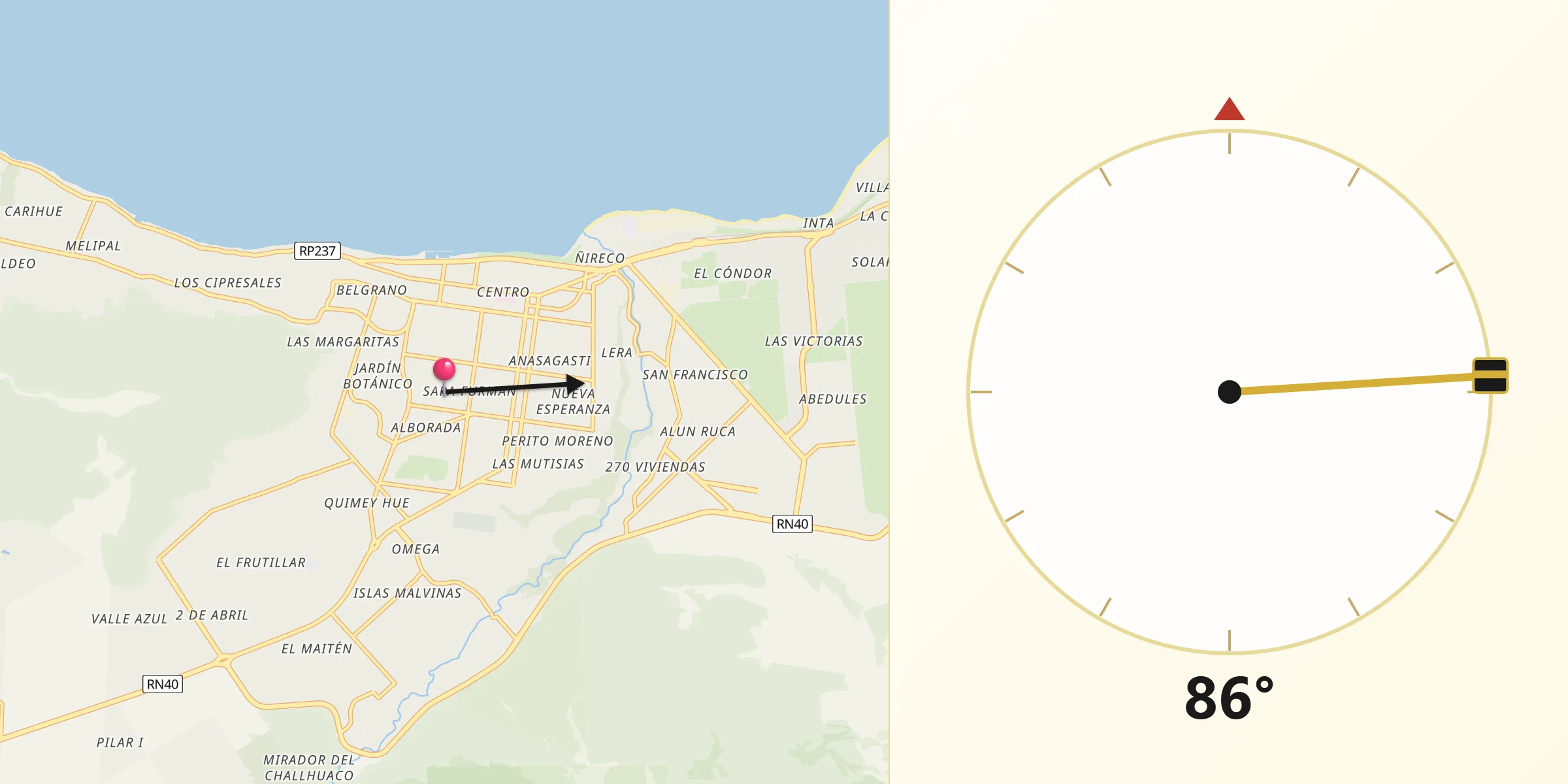 Dirección de la Qibla desde Bariloche