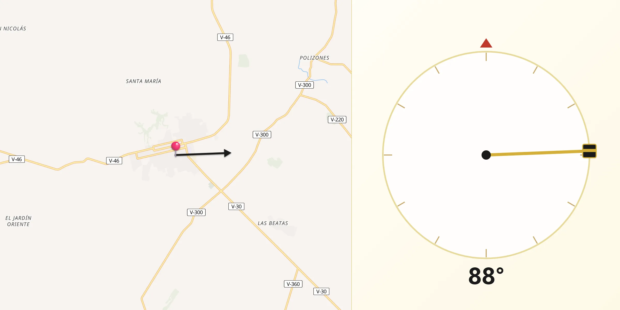 Dirección de la Qibla desde Fresia