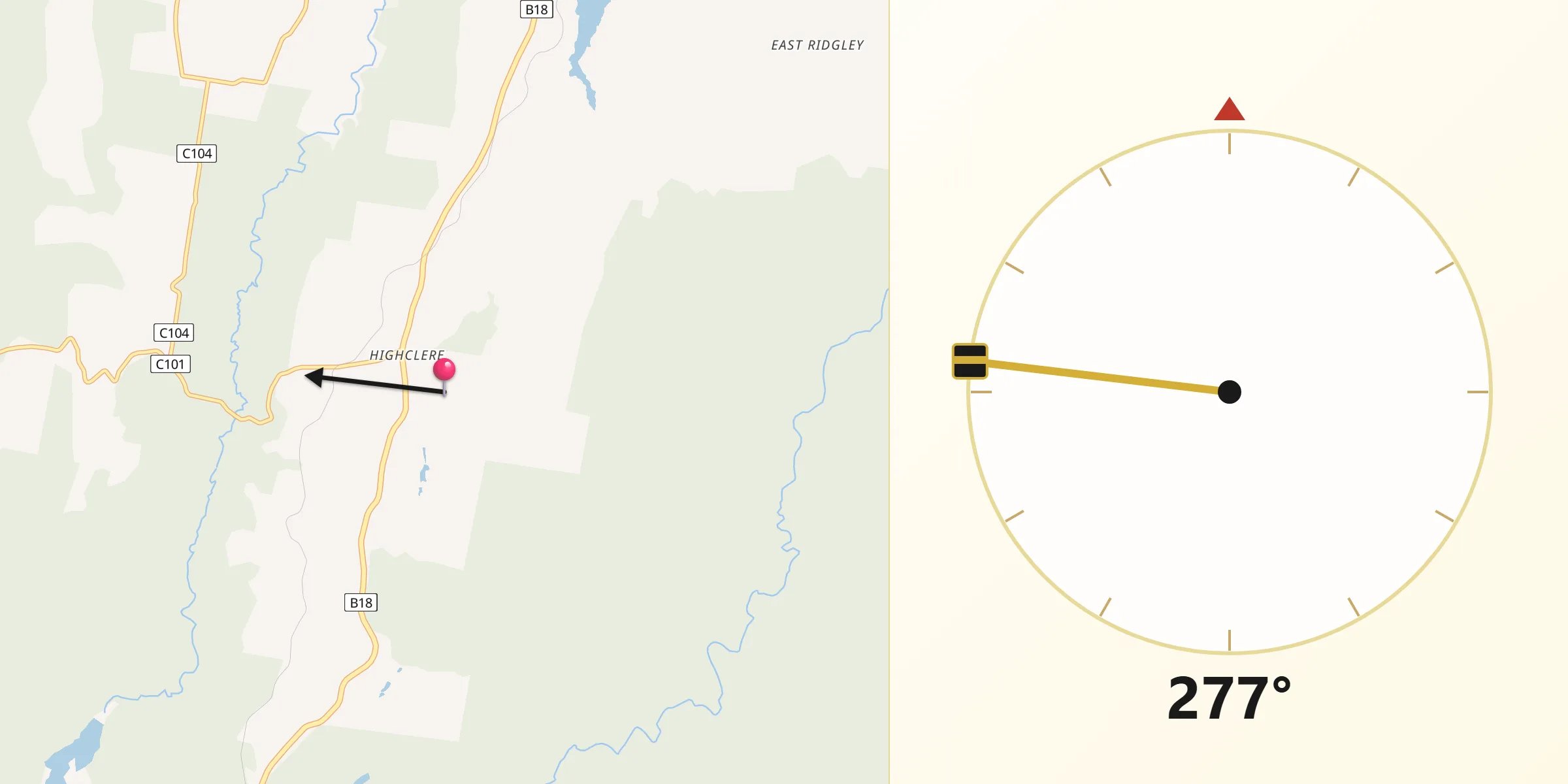 Qibla Direction from Burnie