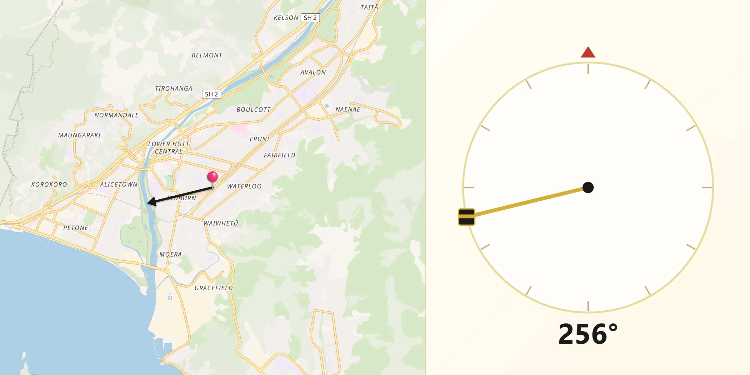 Qibla Direction from Lower Hutt